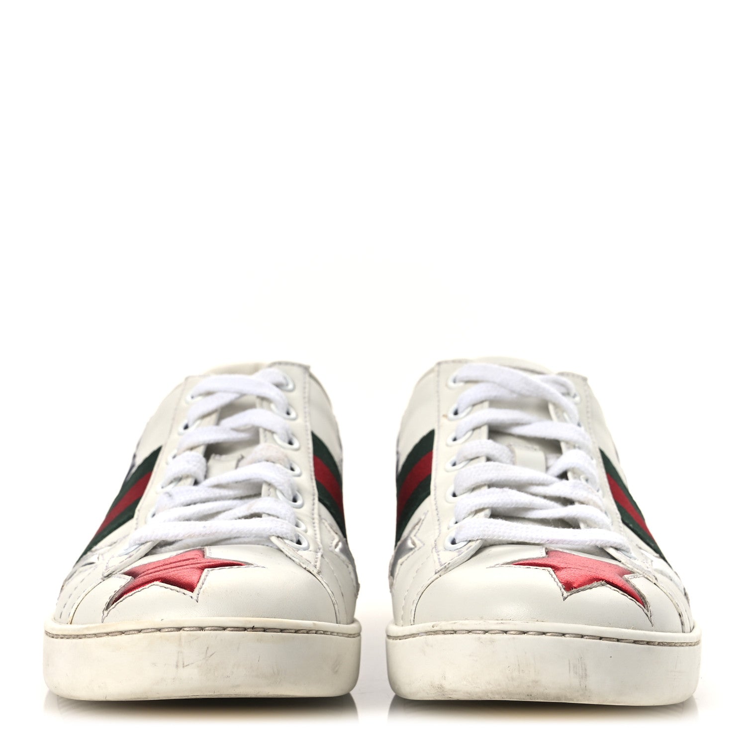 Calfskin Ayers Web Star Embroidered Womens Ace Sneakers 37 White Multi