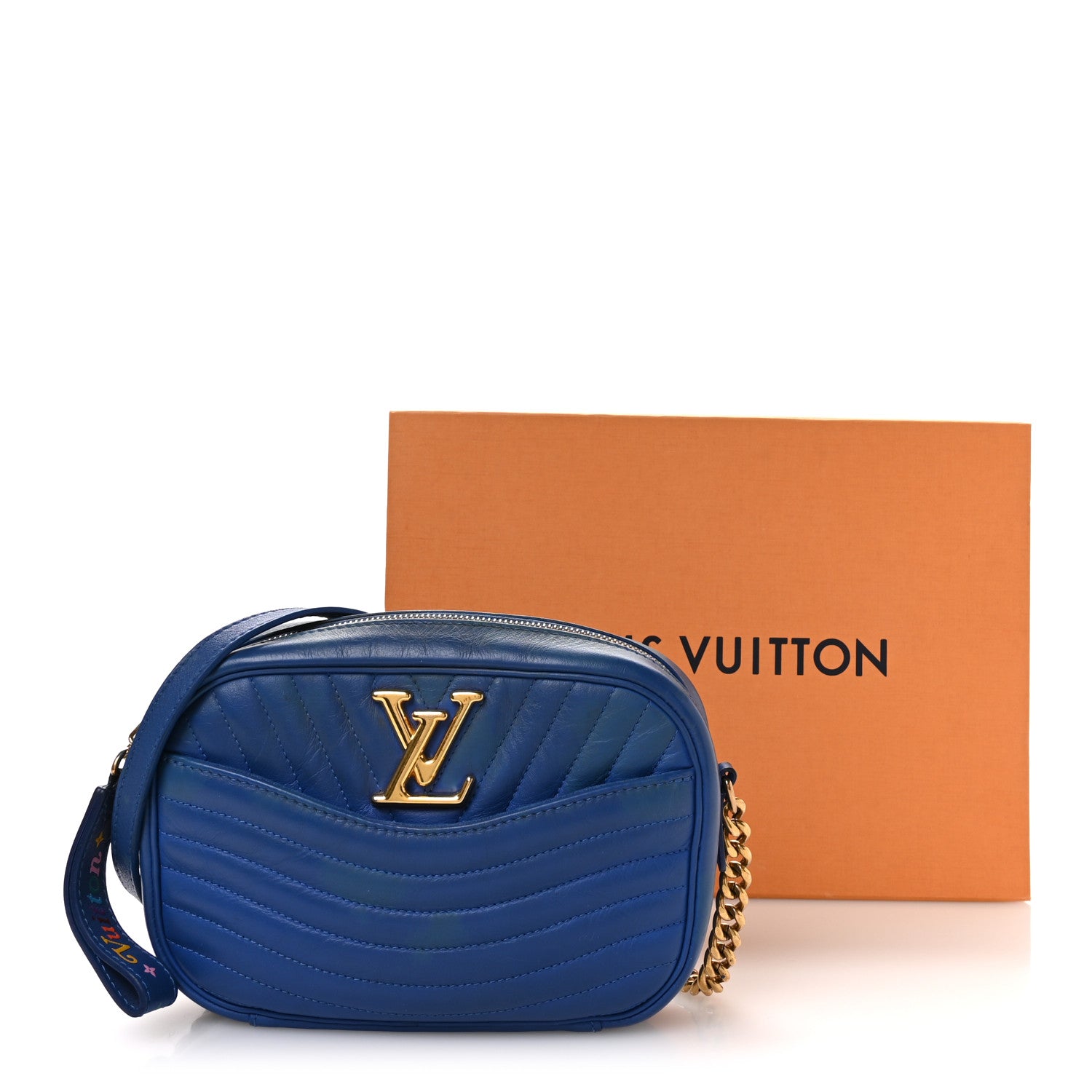 Calfskin New Wave Camera Bag Bleu Neon