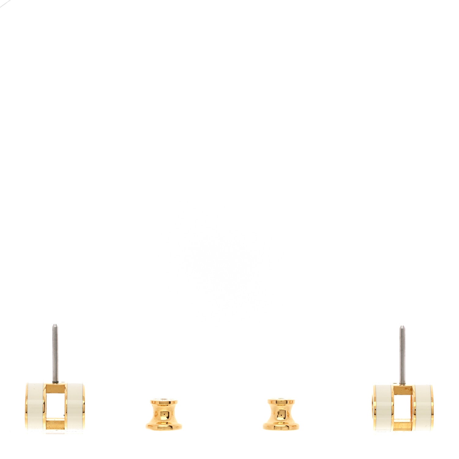 Gold Lacquered Mini Pop H Earrings White