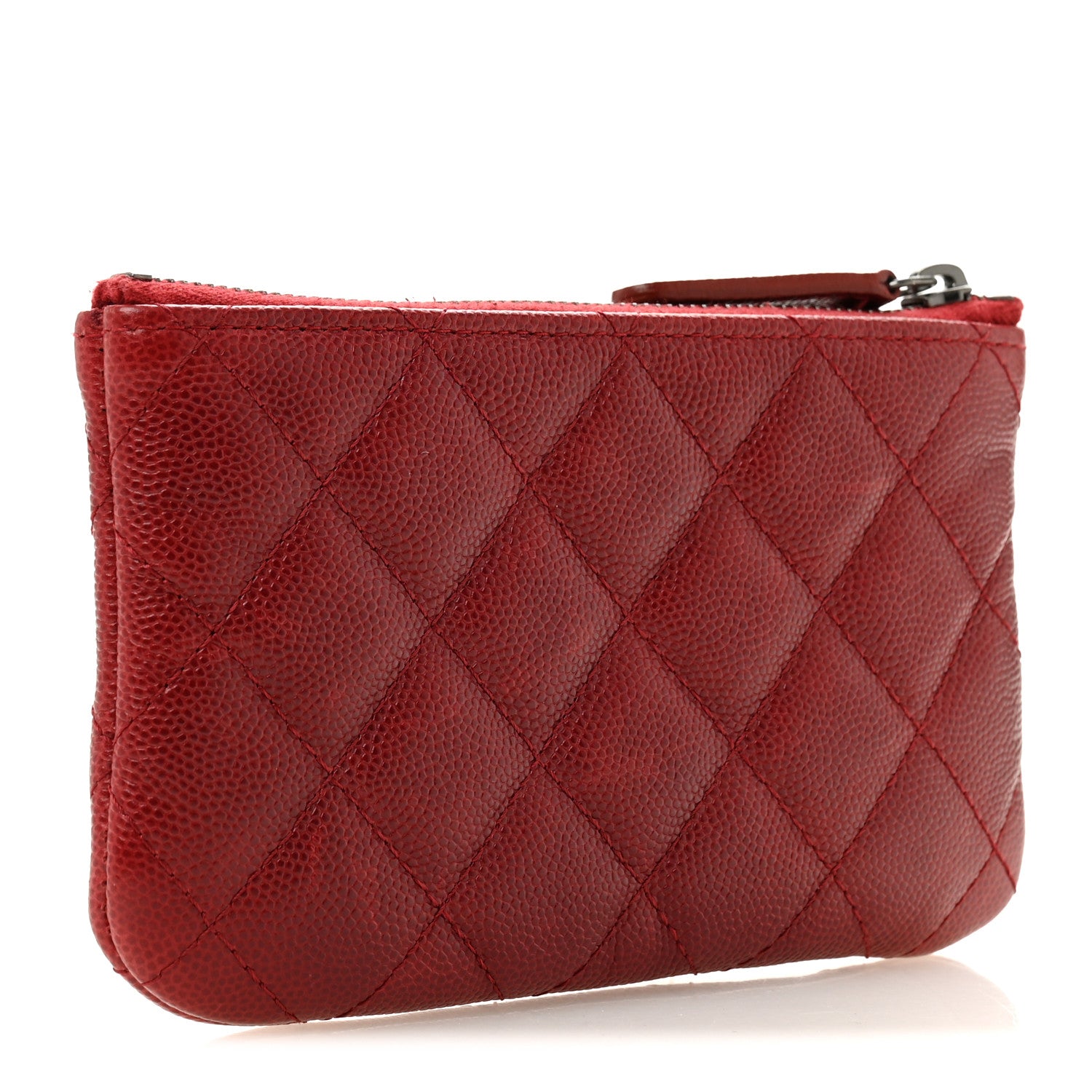 Caviar Quilted Small Cosmetic Case Dark Red