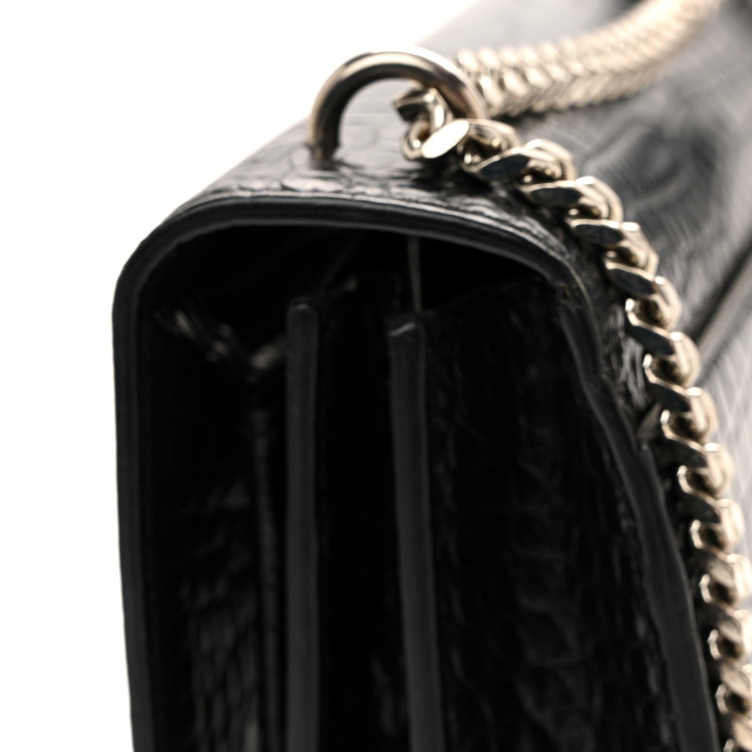 Calfskin Crocodile Embossed Medium Monogram Sunset Black