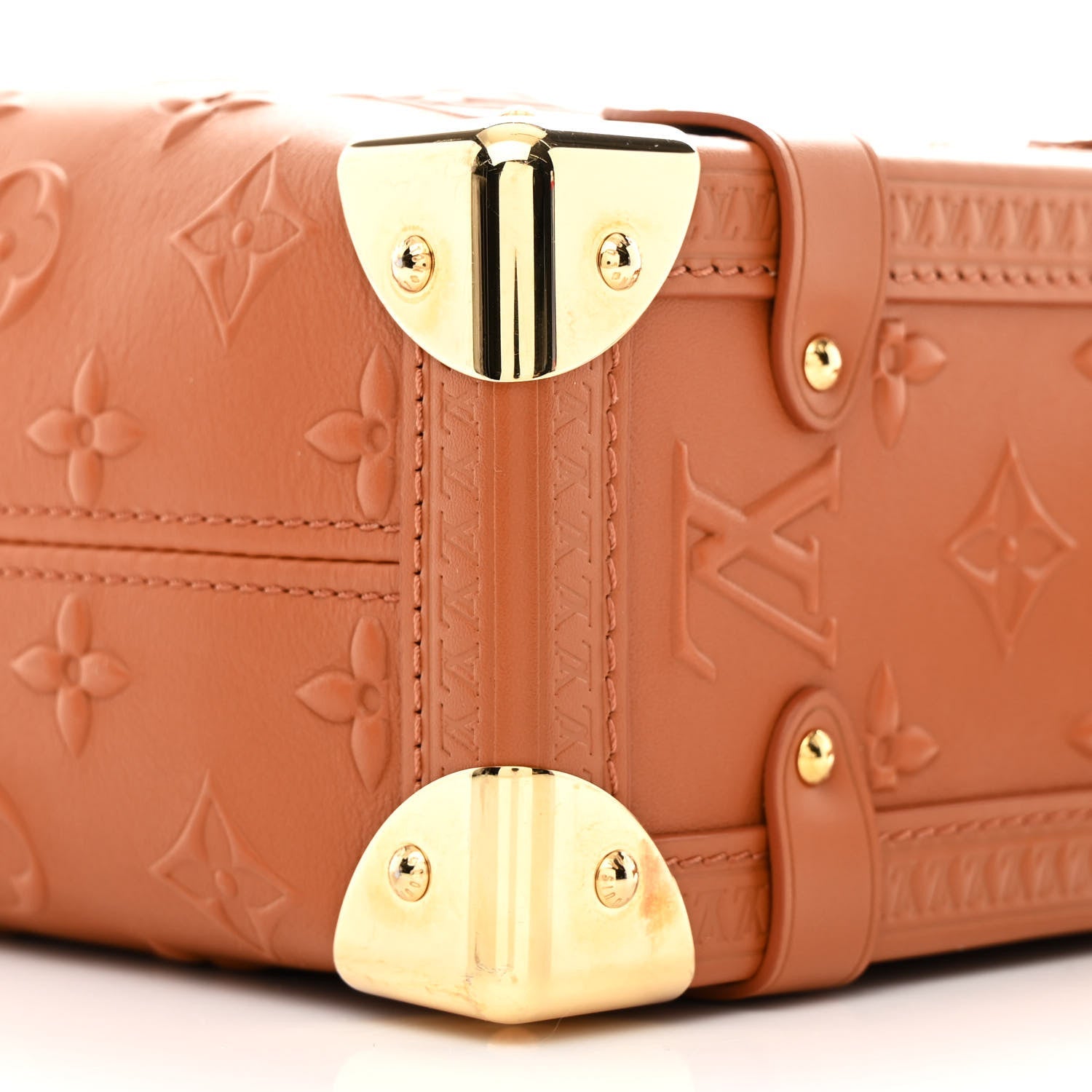 Calfskin Debossed Monogram Side Trunk Tan