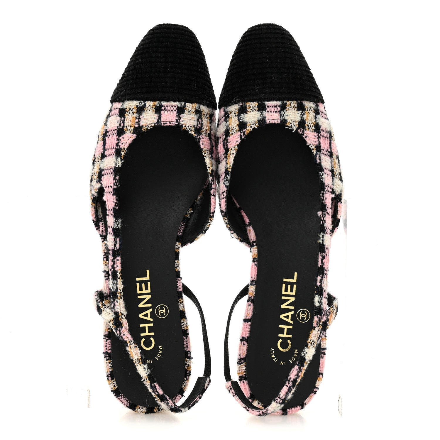 Tweed Cap Toe CC Slingback Flats 40 Black Pink White