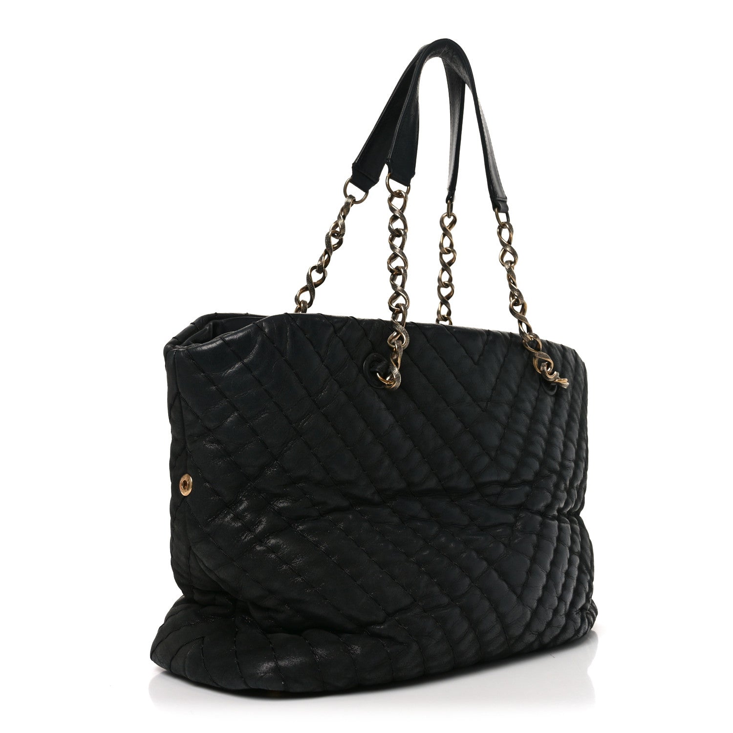 Calfskin Chevron Quilted Surpique Tote Black