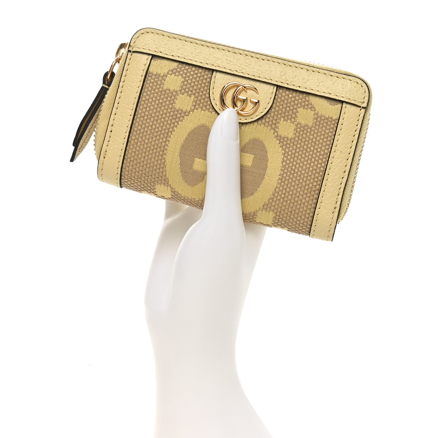 Monogram Jumbo GG Textured Dollar Calfskin Ophidia Key Card Case Camel Banana
