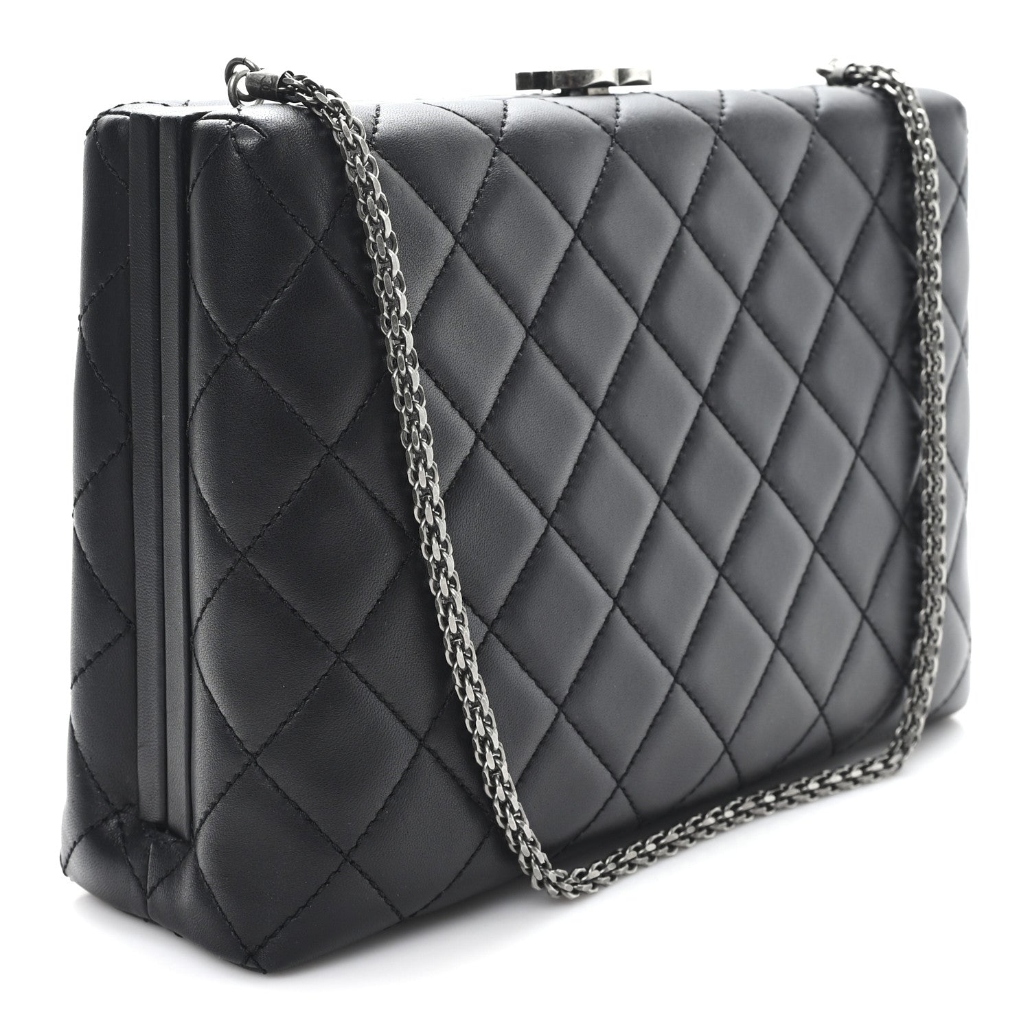 Lambskin Quilted Kisslock Minaudiere Black