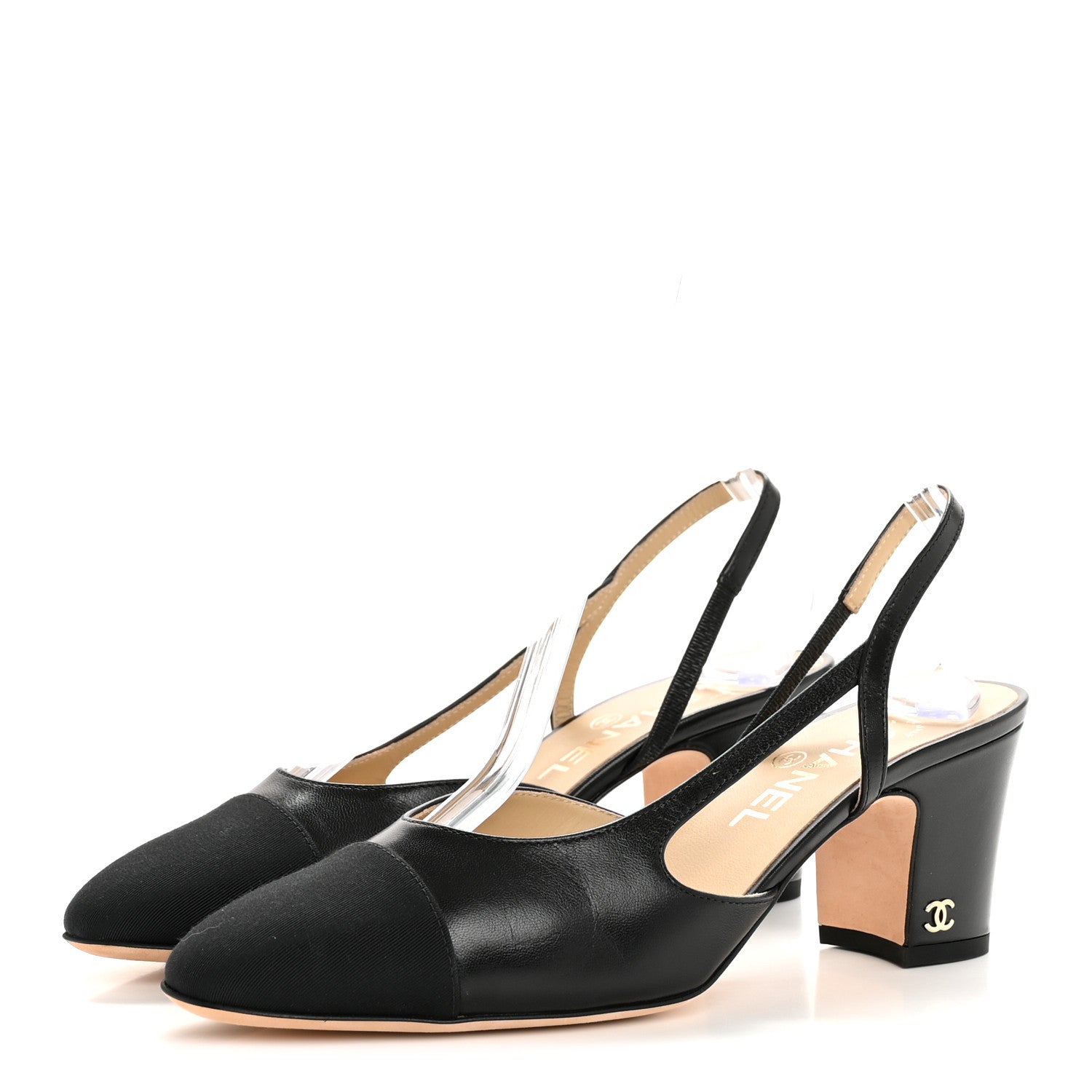 Goatskin Grosgrain Cap Toe CC Slingback Pumps 38 Black