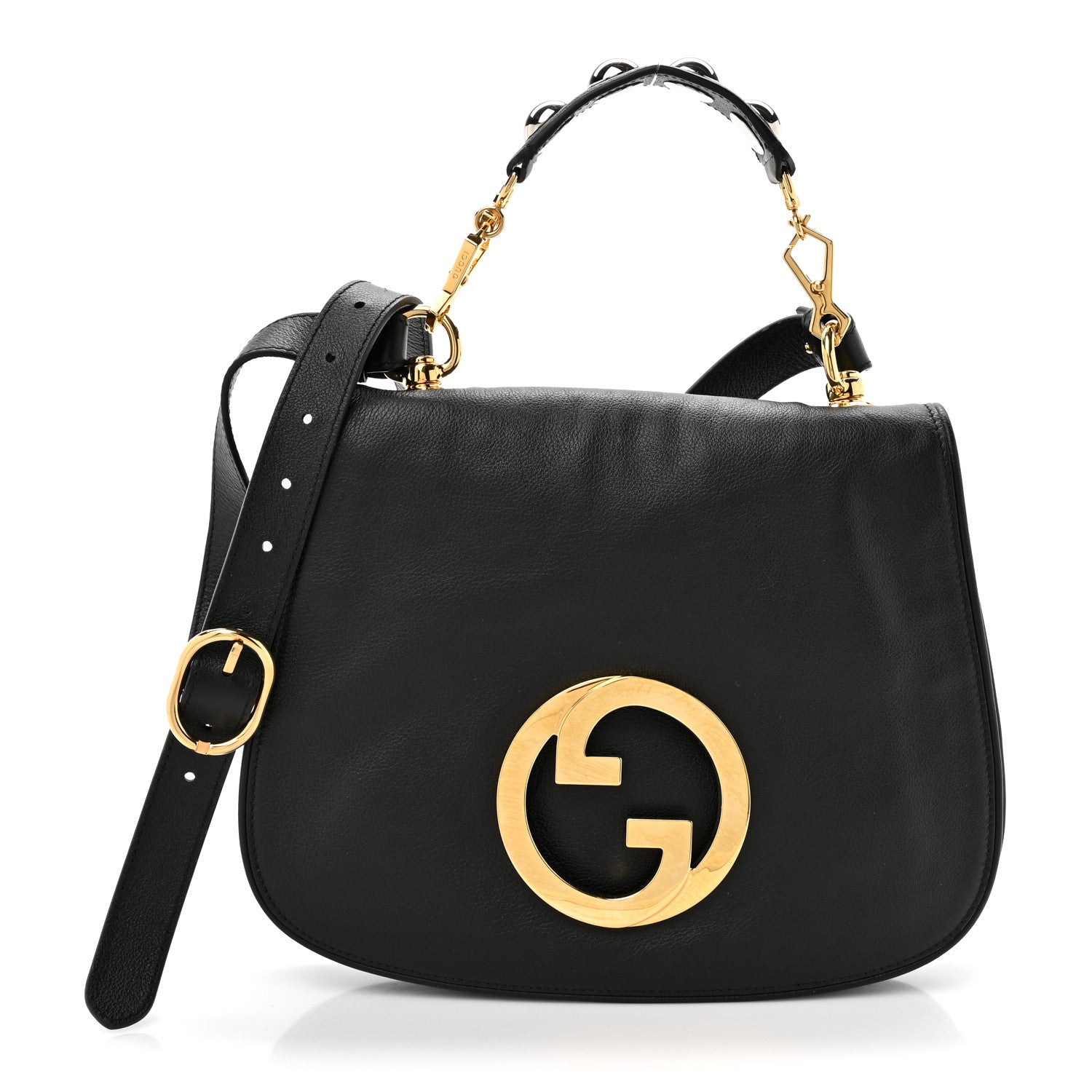 Roxy Calfskin Web Medium Blondie Shoulder Flap Bag Black