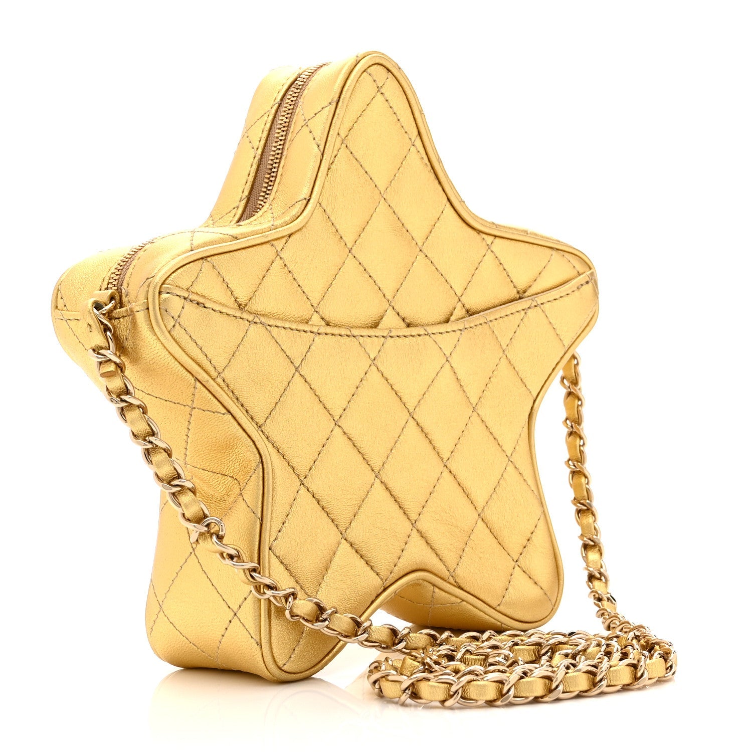 Metallic Lambskin Quilted Walk Of Fame Star Bag Gold