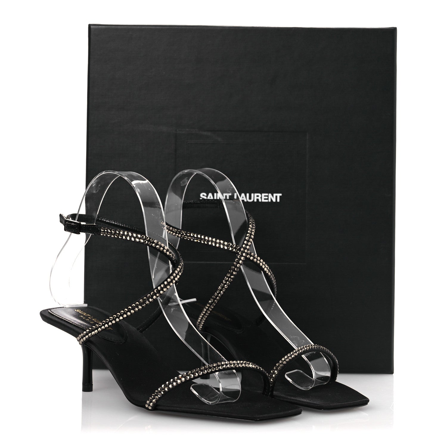 Crepe Satin Strass Baliqua 55 Ankle Strap Sandals 36 Black Greige