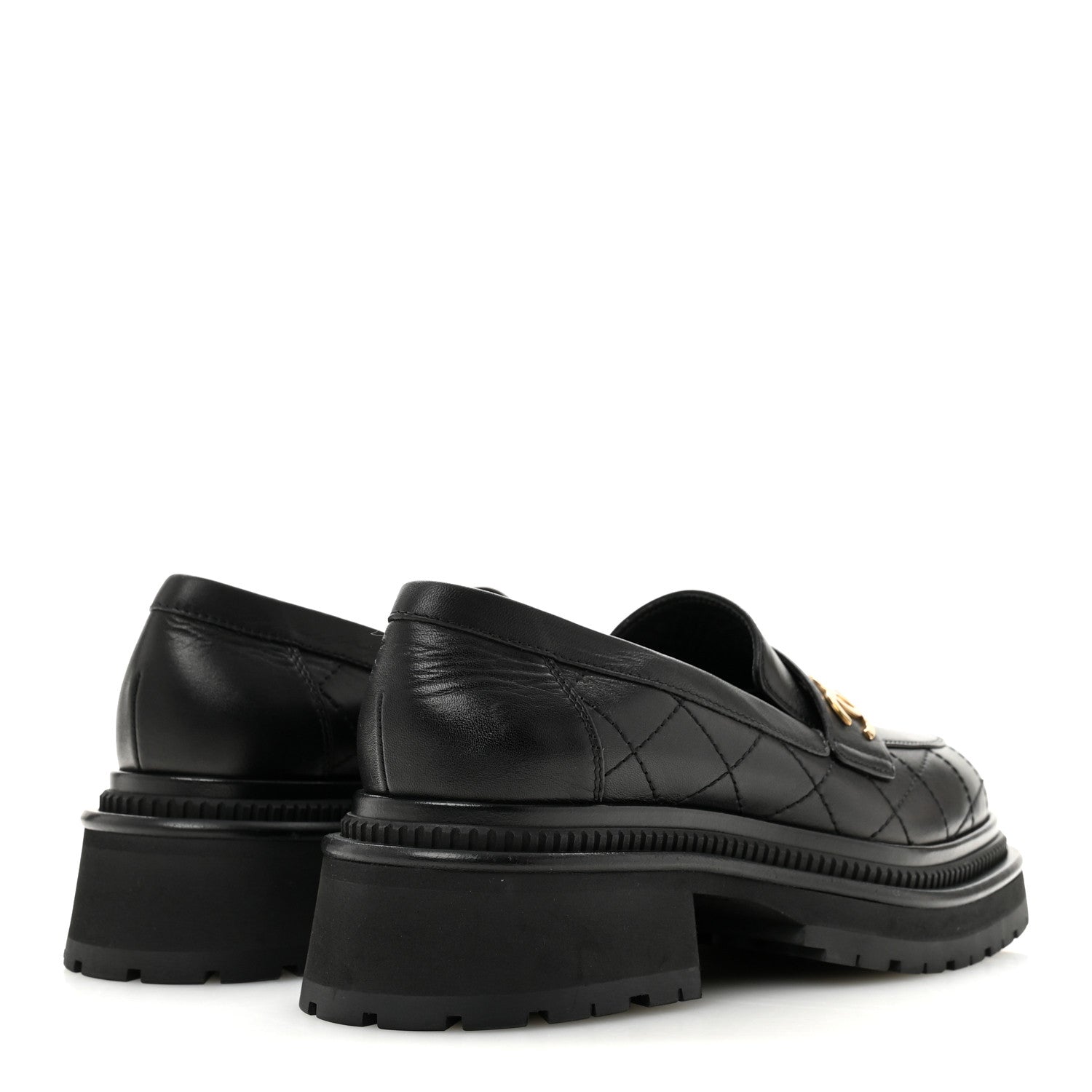 Calfskin Quilted CC Mocassin Loafers 37 Black