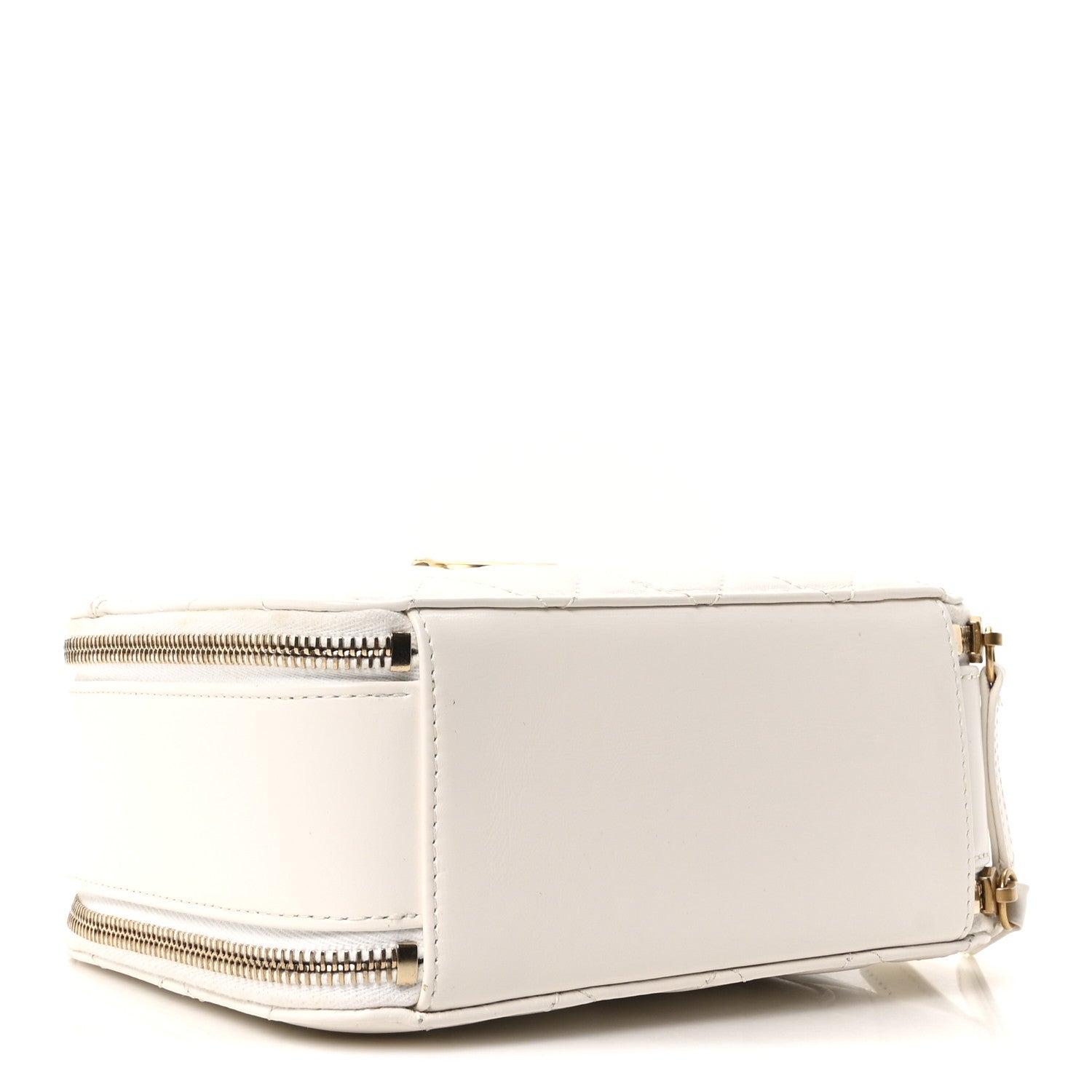 Shiny Calfskin Quilted Top Handle Vanity Case White