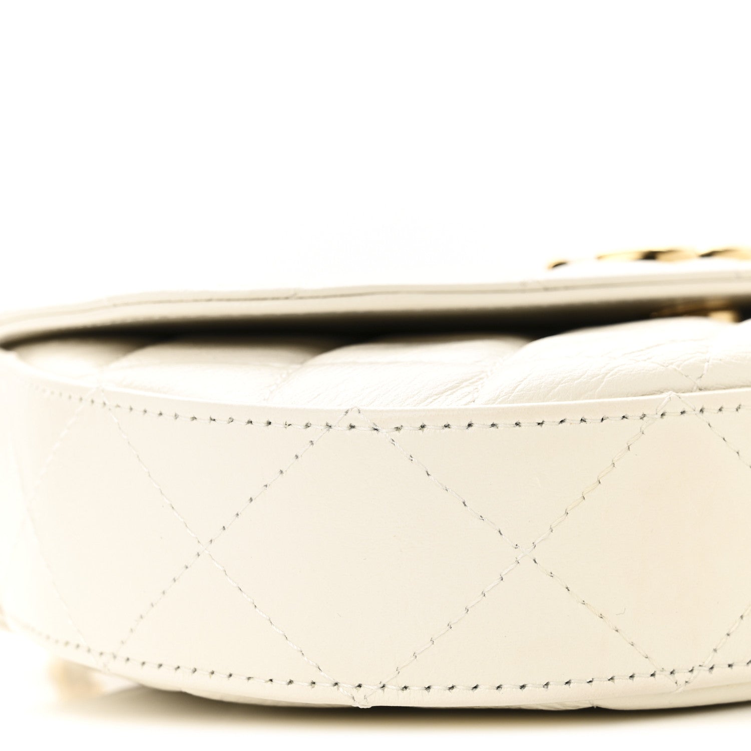 Shiny Aged Calfskin Quilted Top Handle Clutch With Chain White