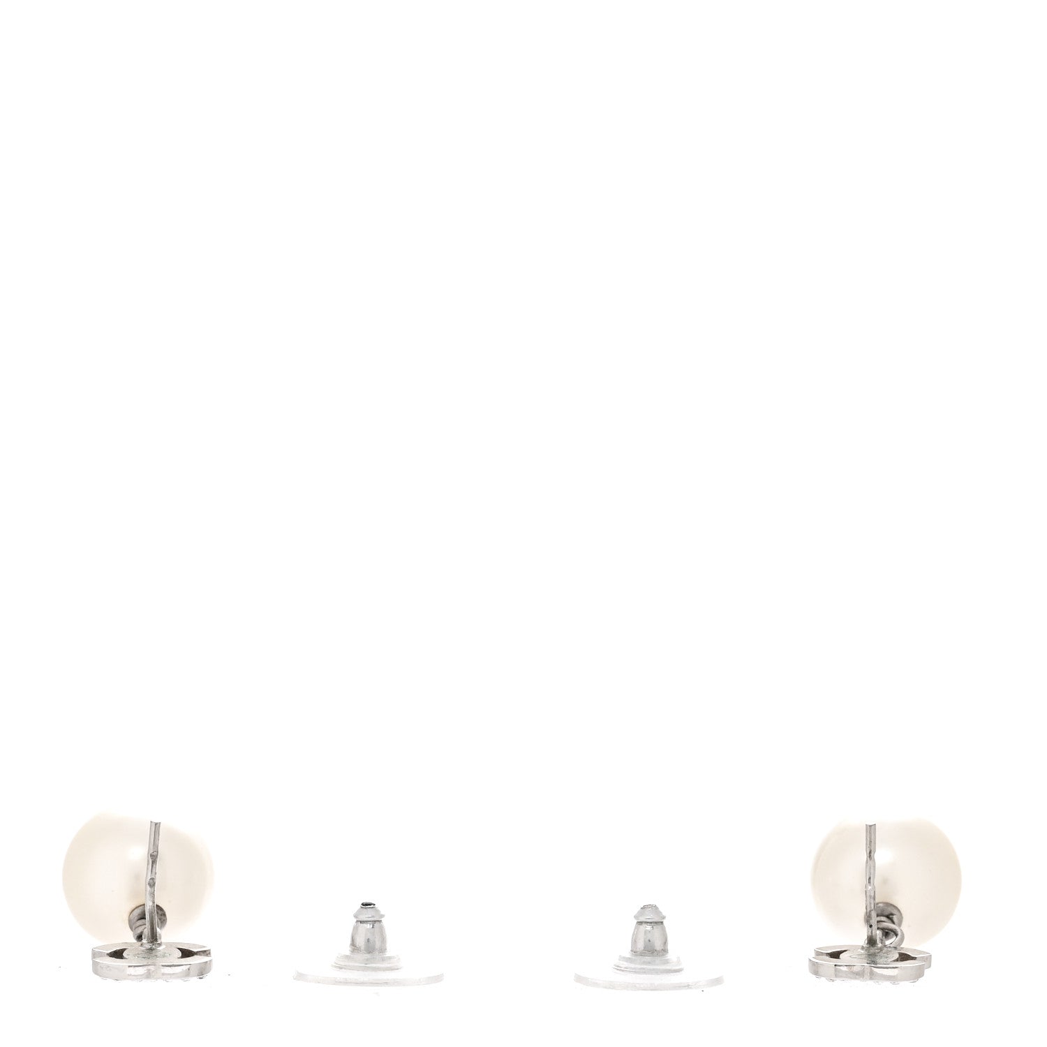 Crystal Pearl CC Drop Earrings Silver Pearly White