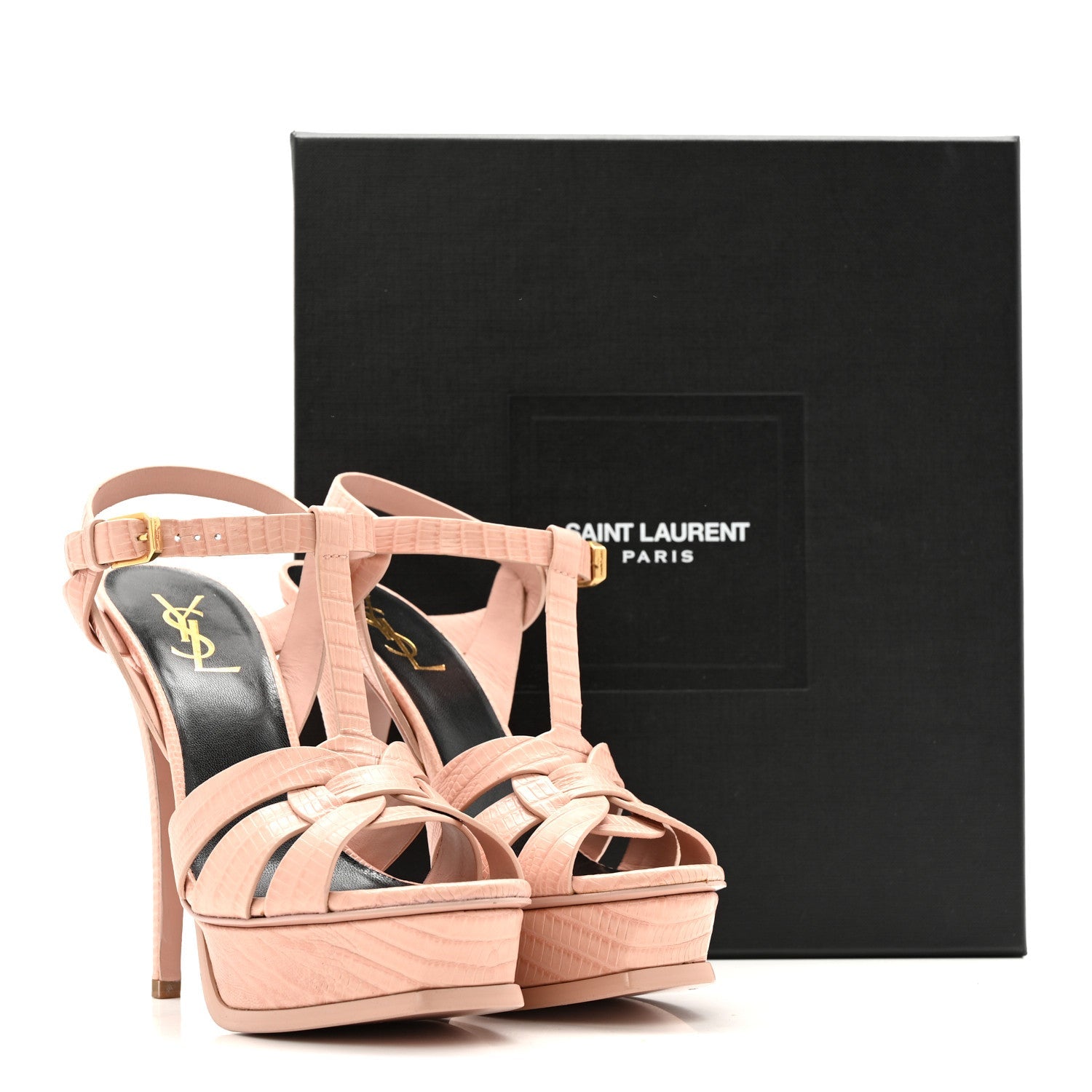 Calfskin Crocodile Embossed Tribute 105 Platform Sandals 36.5 Pale Pink