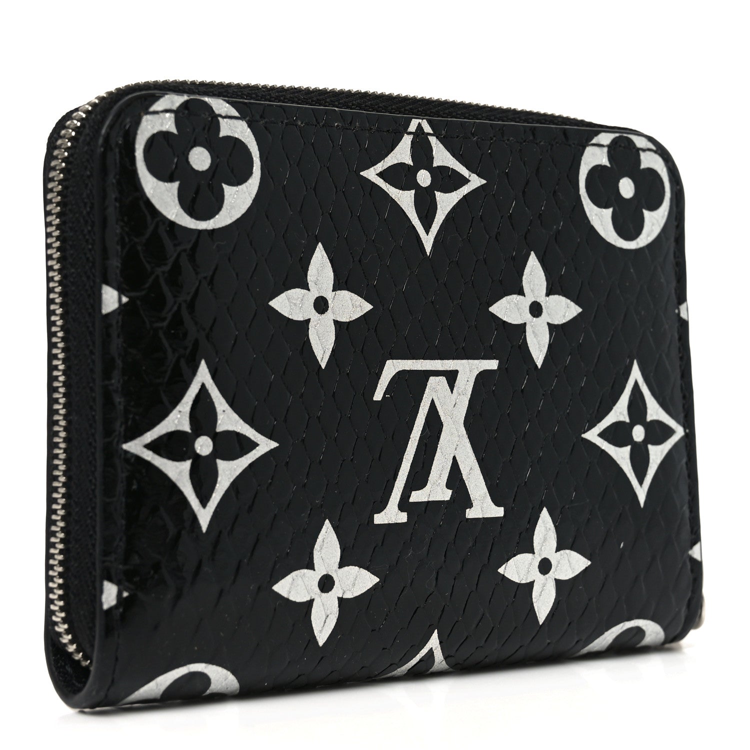 Snakeskin Monogram Zippy Padlock Coin Purse Black