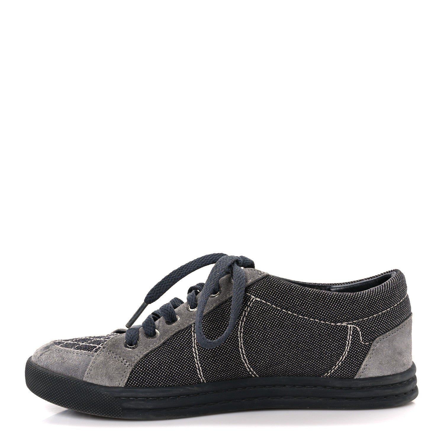 Toile Suede Calfskin CC Low Top Sneakers 36 Dark Grey