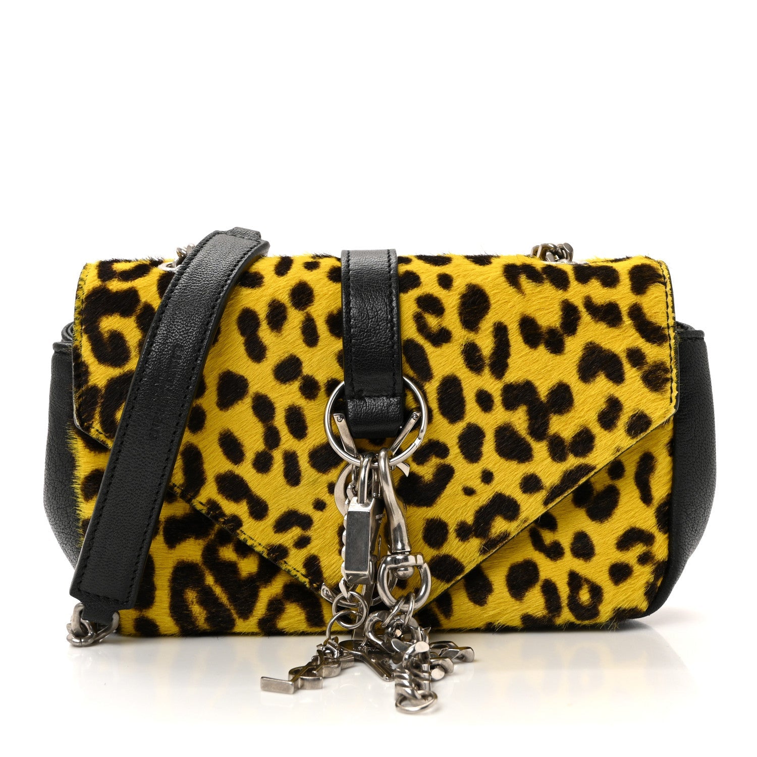 Pony Hair Calfskin Monogram Leopard Print Baby Punk Chain Bag Yellow