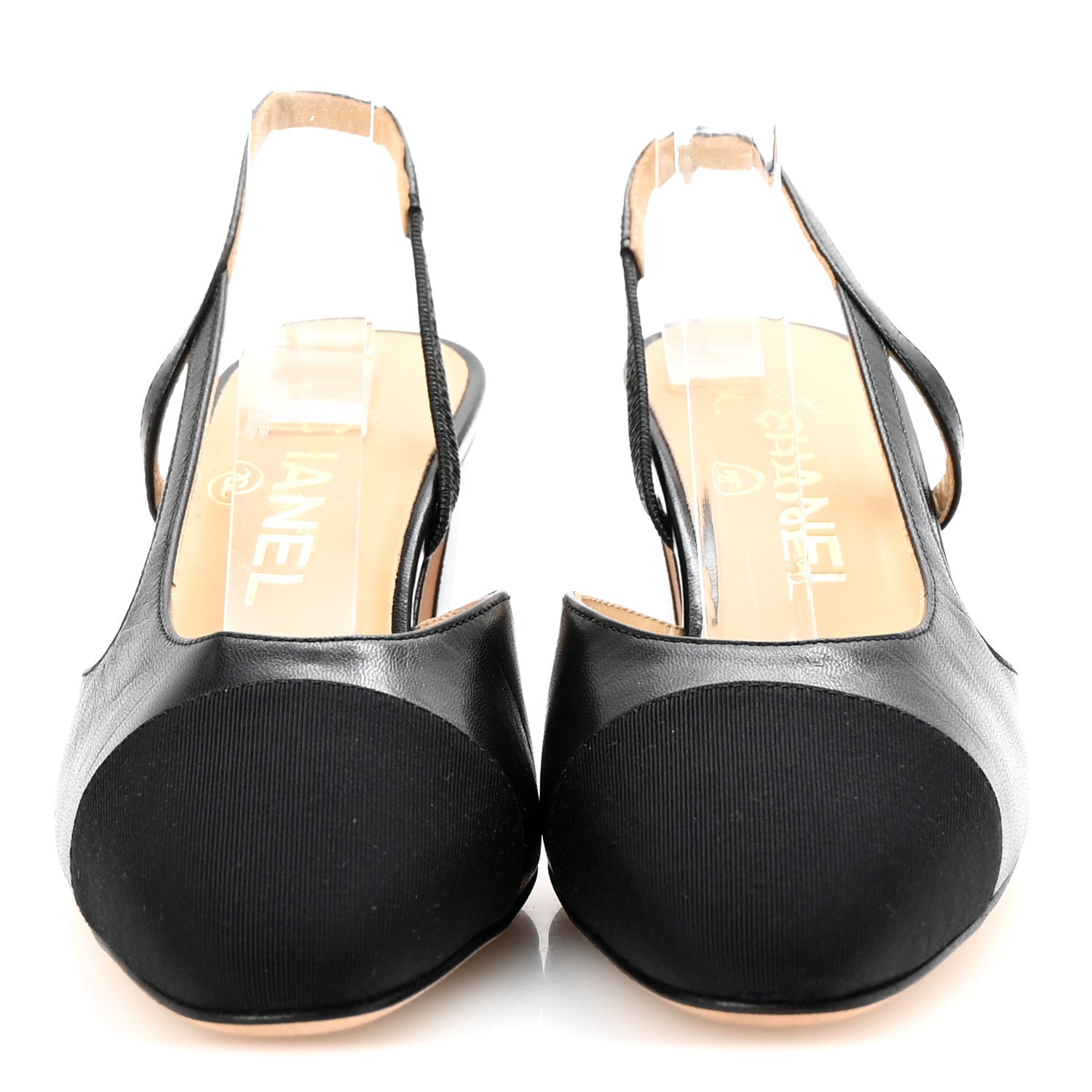 Goatskin Grosgrain Cap Toe CC Slingback Pumps 35 Black