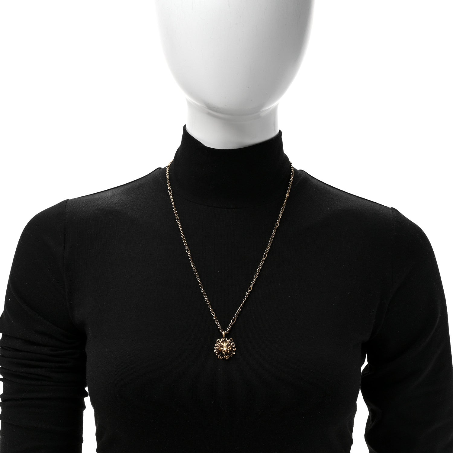 Metal Pearl Crystal Lion Head Necklace Aged Gold Multicolor