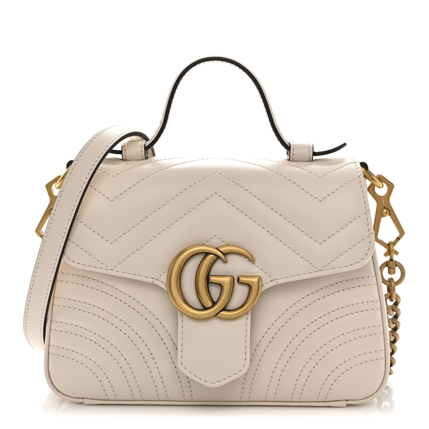 Calfskin Matelasse Mini GG Marmont Top Handle Shoulder Bag White