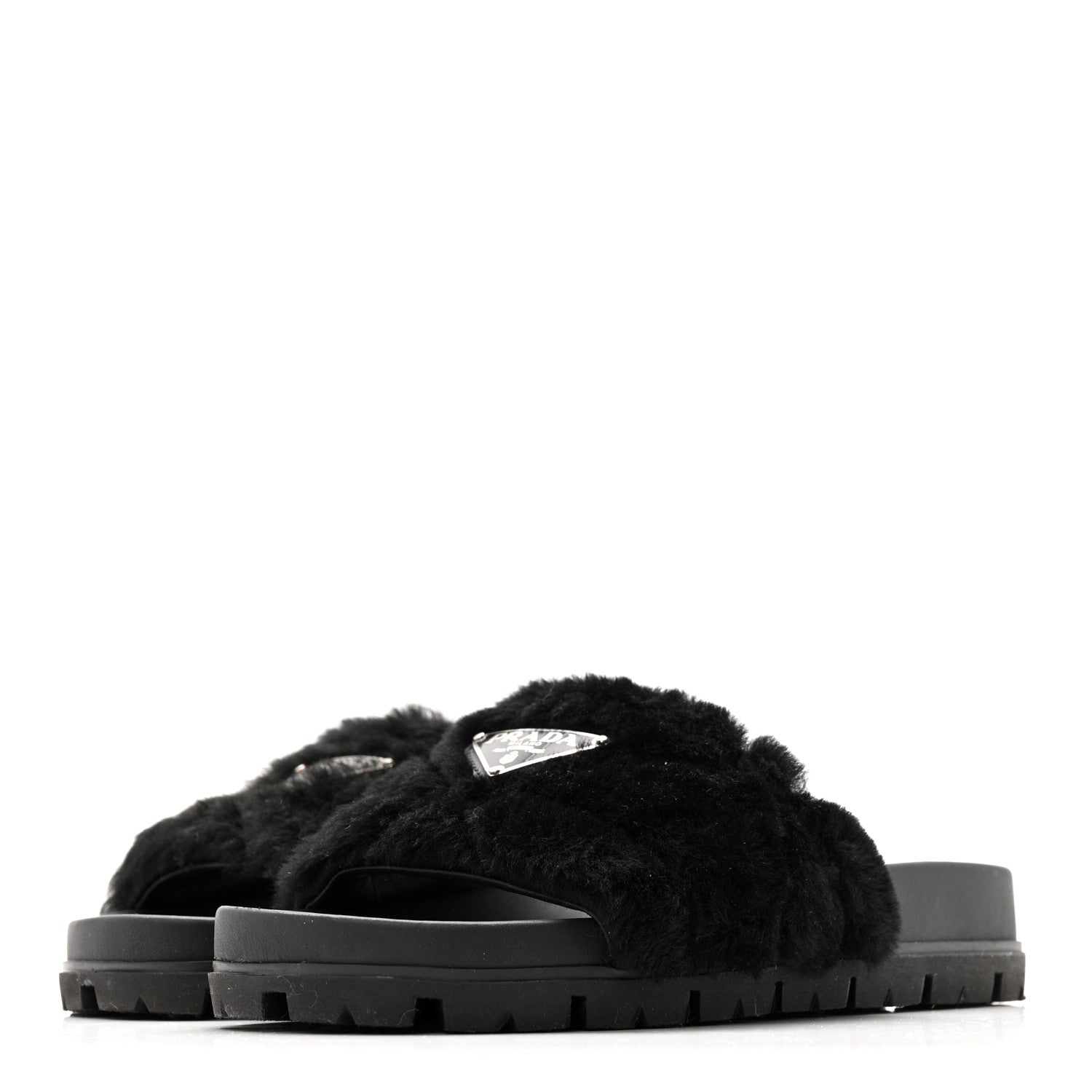 Montone Metal Triangle Logo Lug Sole 20mm Slide Sandals 35 Black