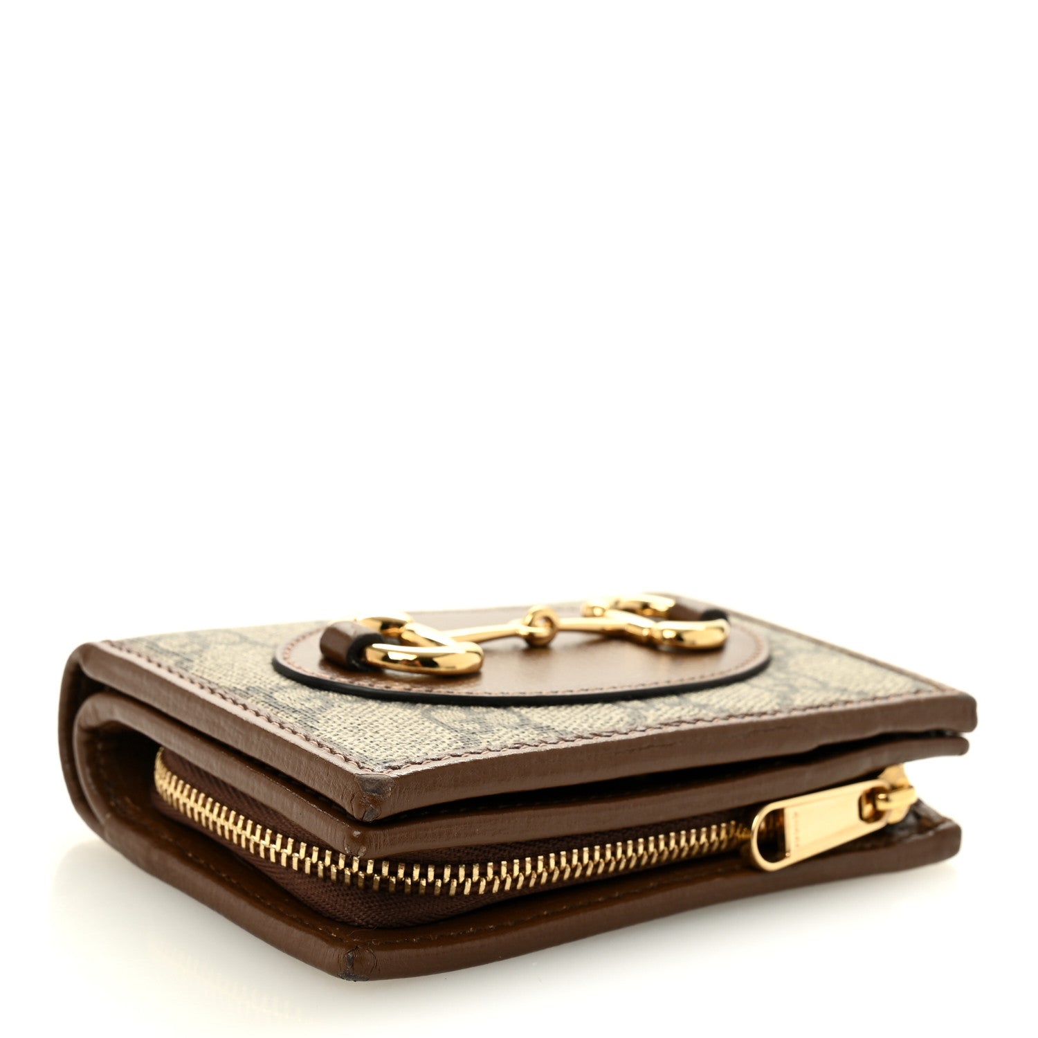 GG Supreme Monogram Horsebit 1955 Card Case Wallet Beige Ebony Brown Sugar