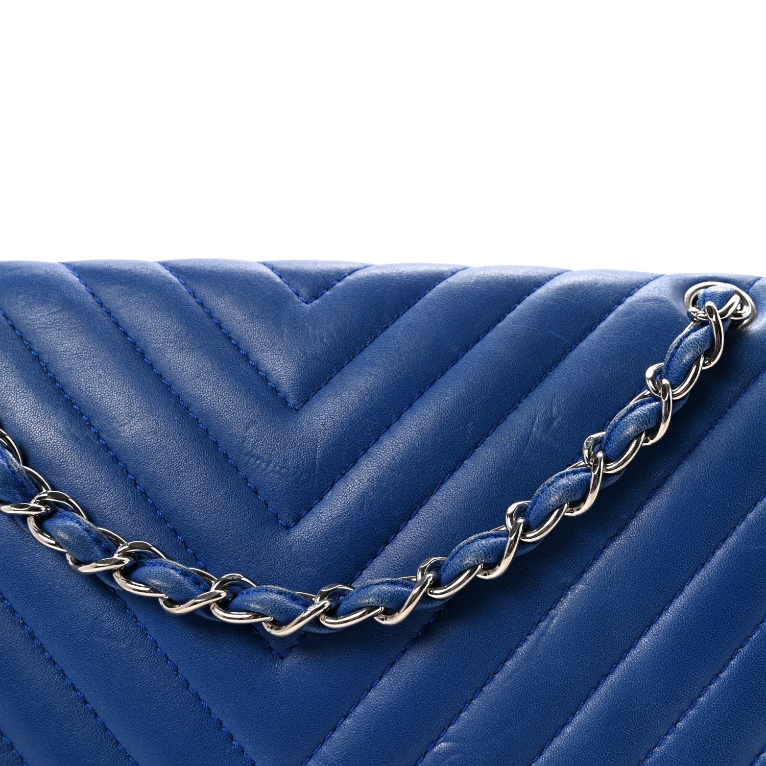 Lambskin Chevron Quilted Maxi Single Flap Blue
