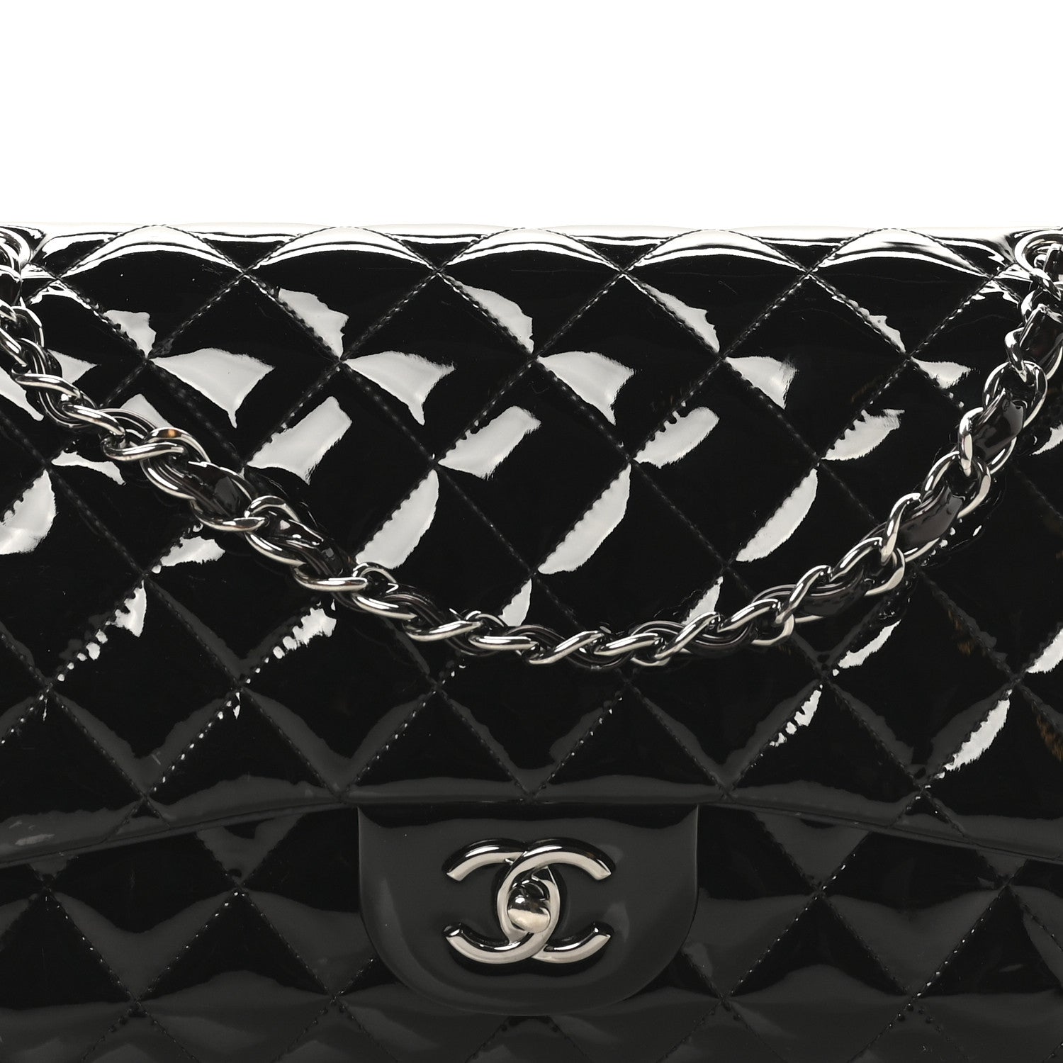 Patent Quilted Jumbo Double Flap Black