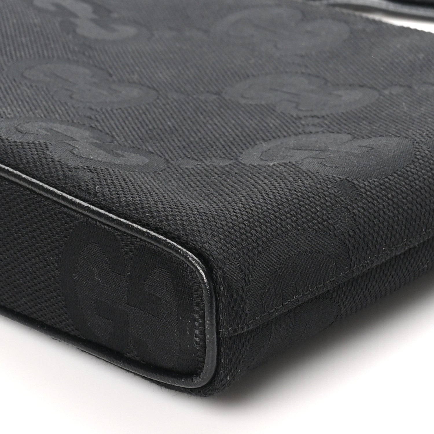 Monogram Jumbo GG Textured Dollar Calfskin Wristlet Messenger Bag Black