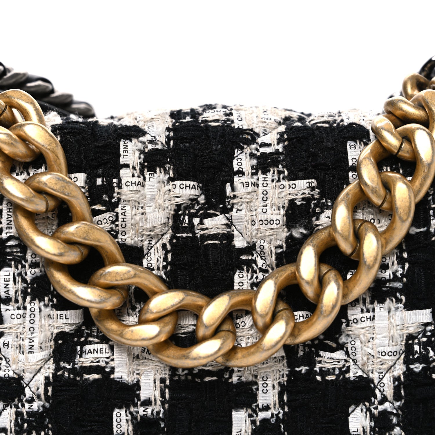 Tweed Quilted Large Chanel 19 Flap Black Ecru White