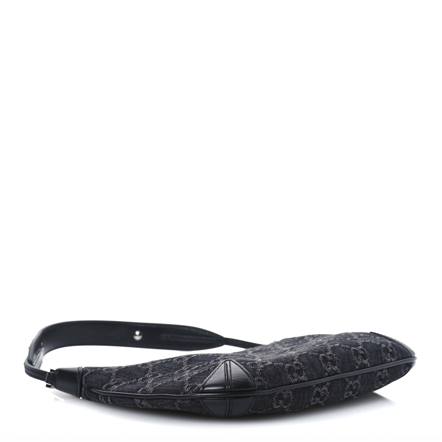 Jacquard Black Denim GG Monogram Horsebit Slim Small Shoulder Bag Black Grey