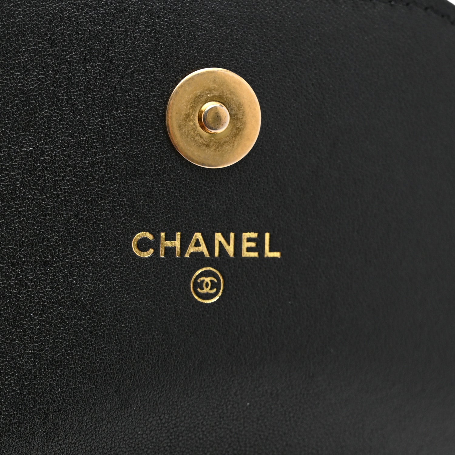 Lambskin Quilted Chanel 19 Phone Holder With Chain Black