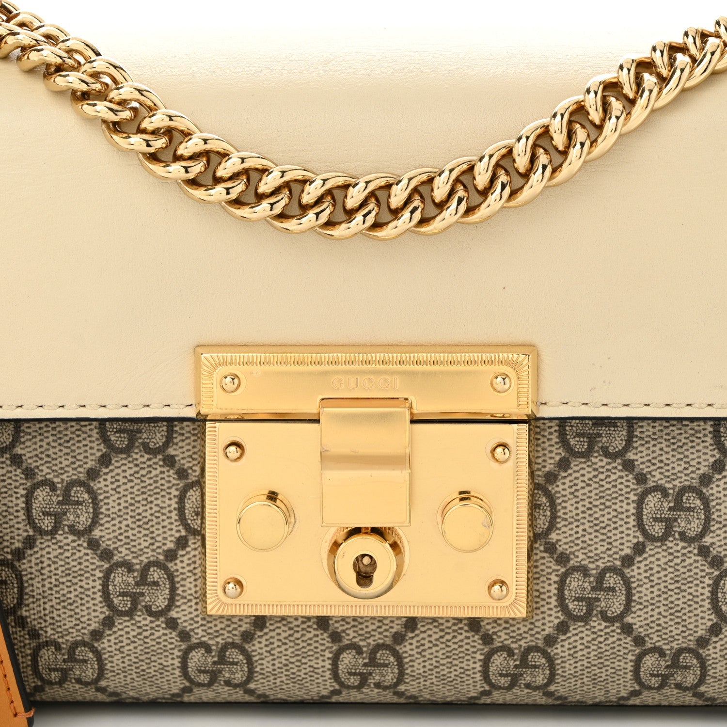 GG Supreme Monogram Calfskin Small Padlock Shoulder Bag Beige Mystic White Sun Oil