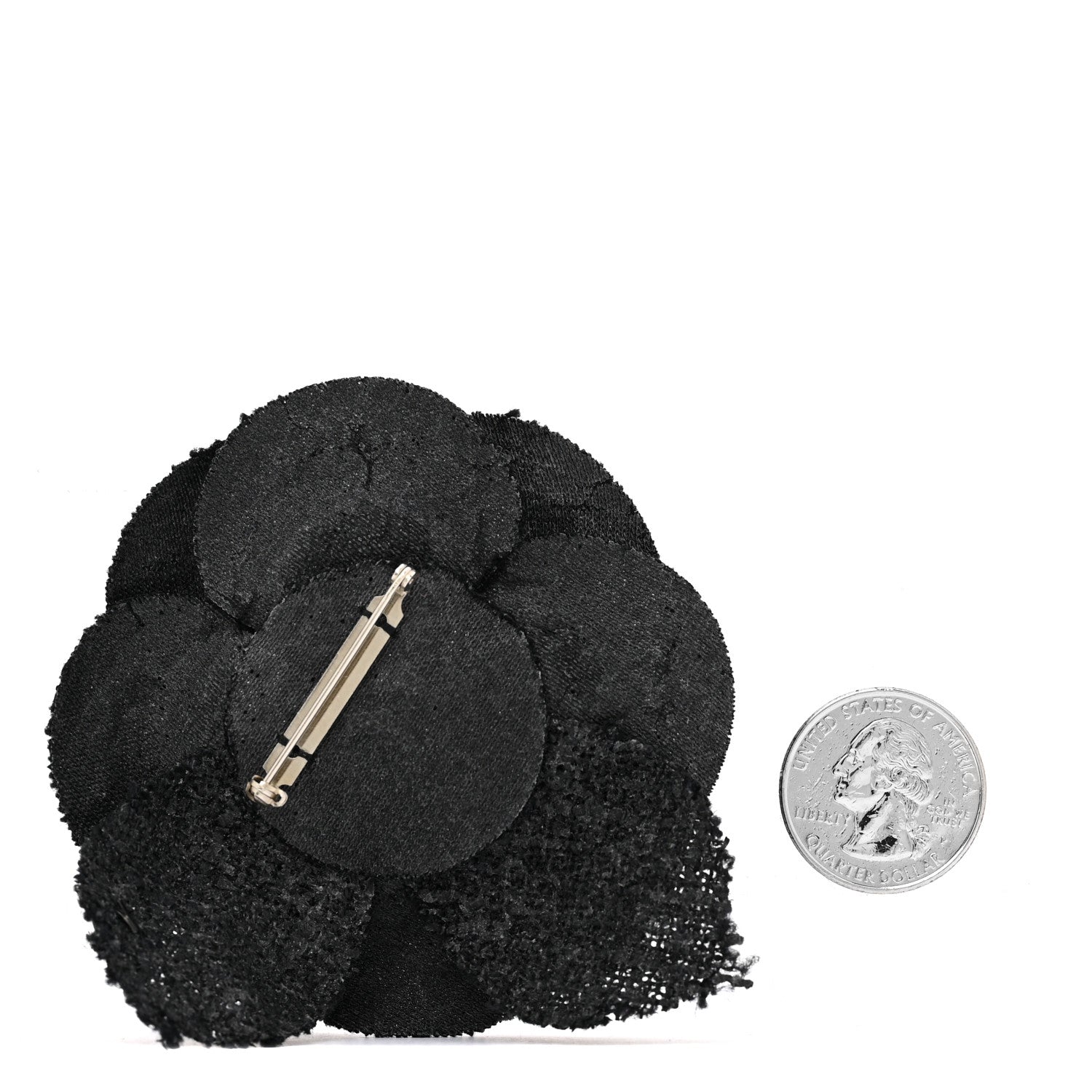 Tweed Fabric Camellia Pin Brooch Black