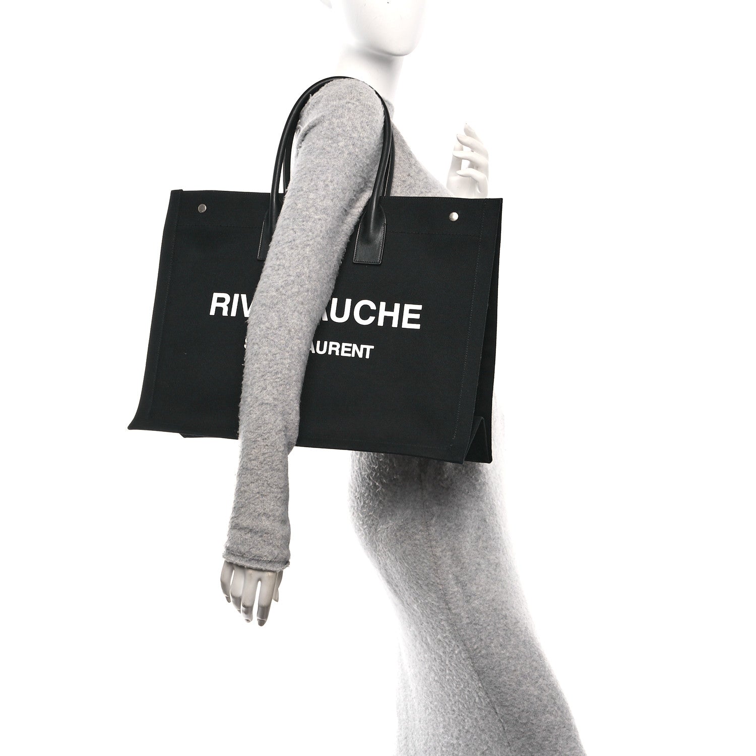Linen Calfskin Rive Gauche Tote Black