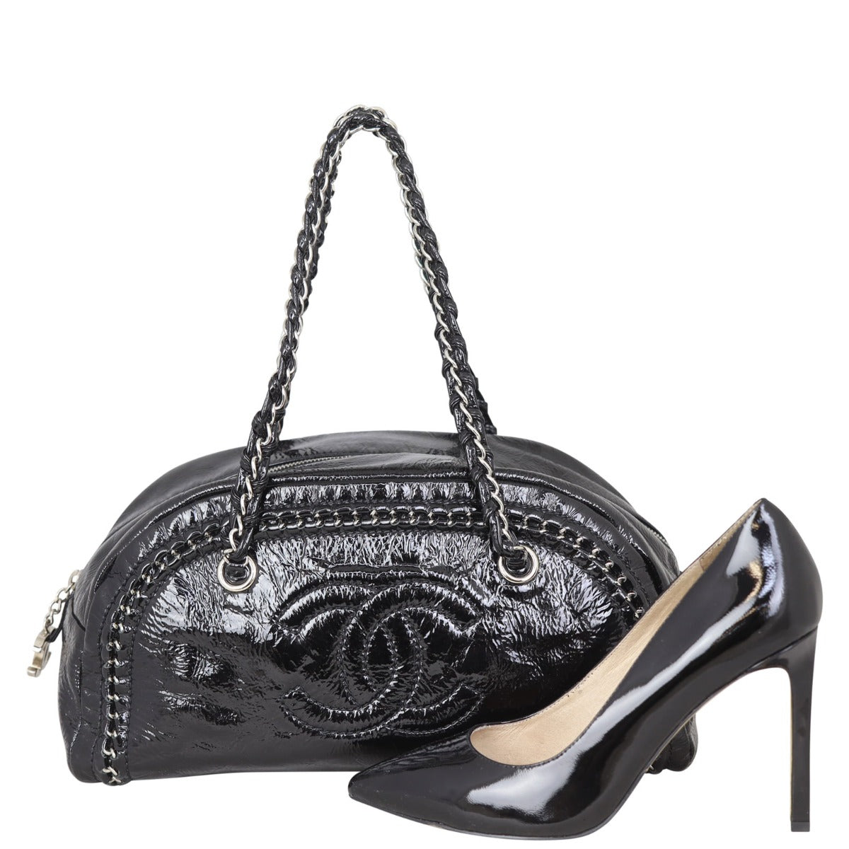 Chanel Luxe Ligne Bowler | Black Aged Patent