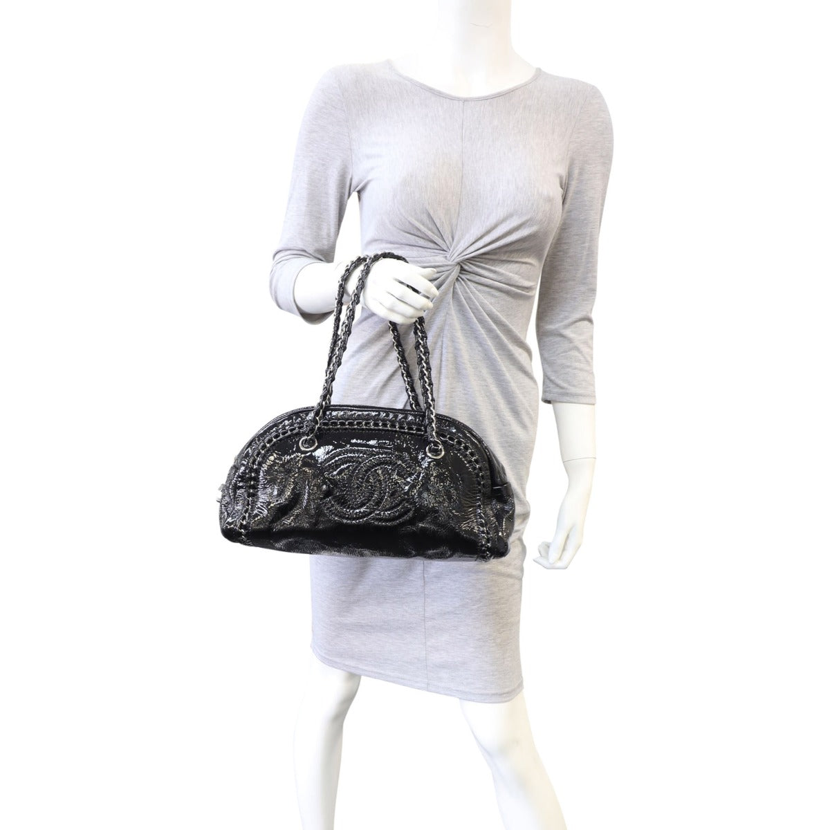 Chanel Luxe Ligne Bowler | Black Aged Patent