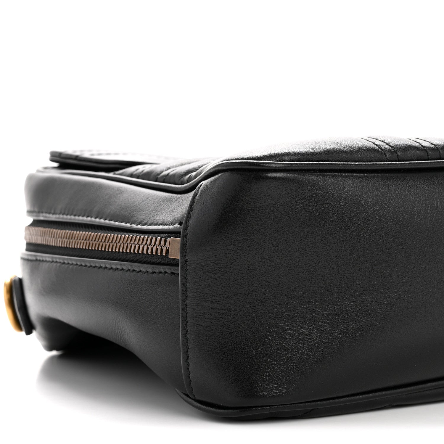 Calfskin Matelasse Sylvie Web Small GG Marmont Top Handle Shoulder Bag Black