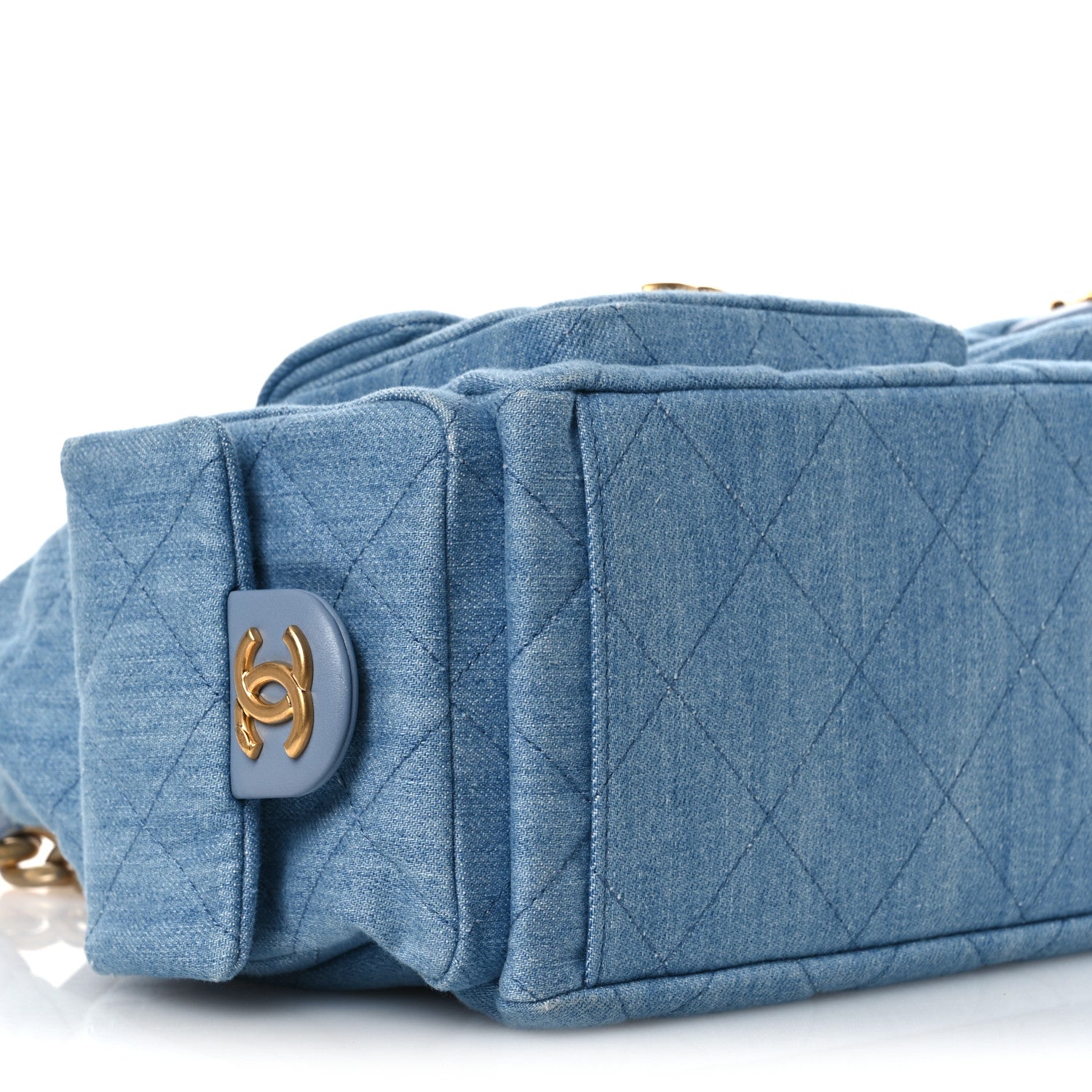 Washed Denim Quilted Large Trendy Pockets Hobo Blue