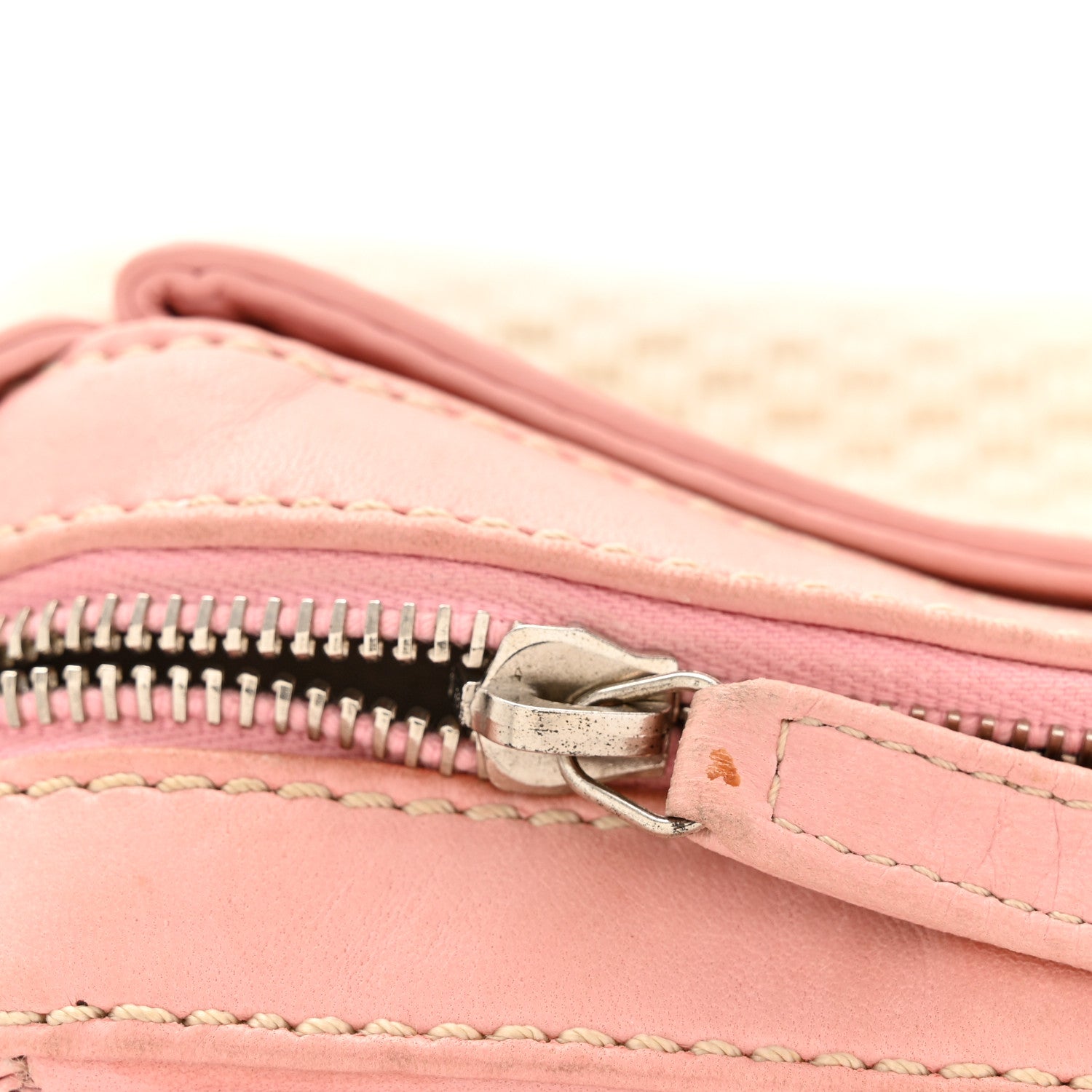 Canvas Woven Lambskin Lax Accordion Hobo Pink