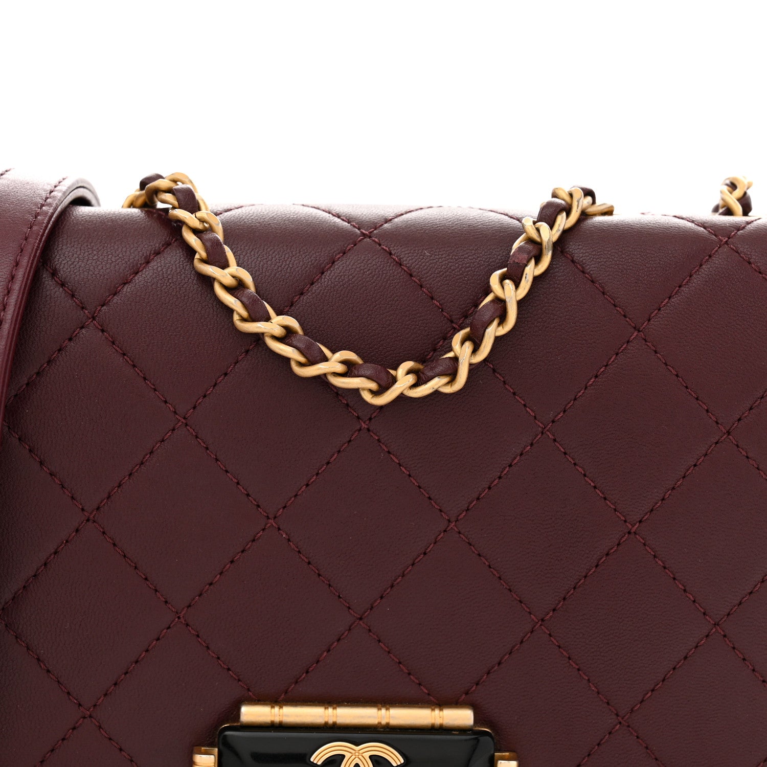 Calfskin Quilted Small Octagon CC Clasp Flap Bag Red Gold