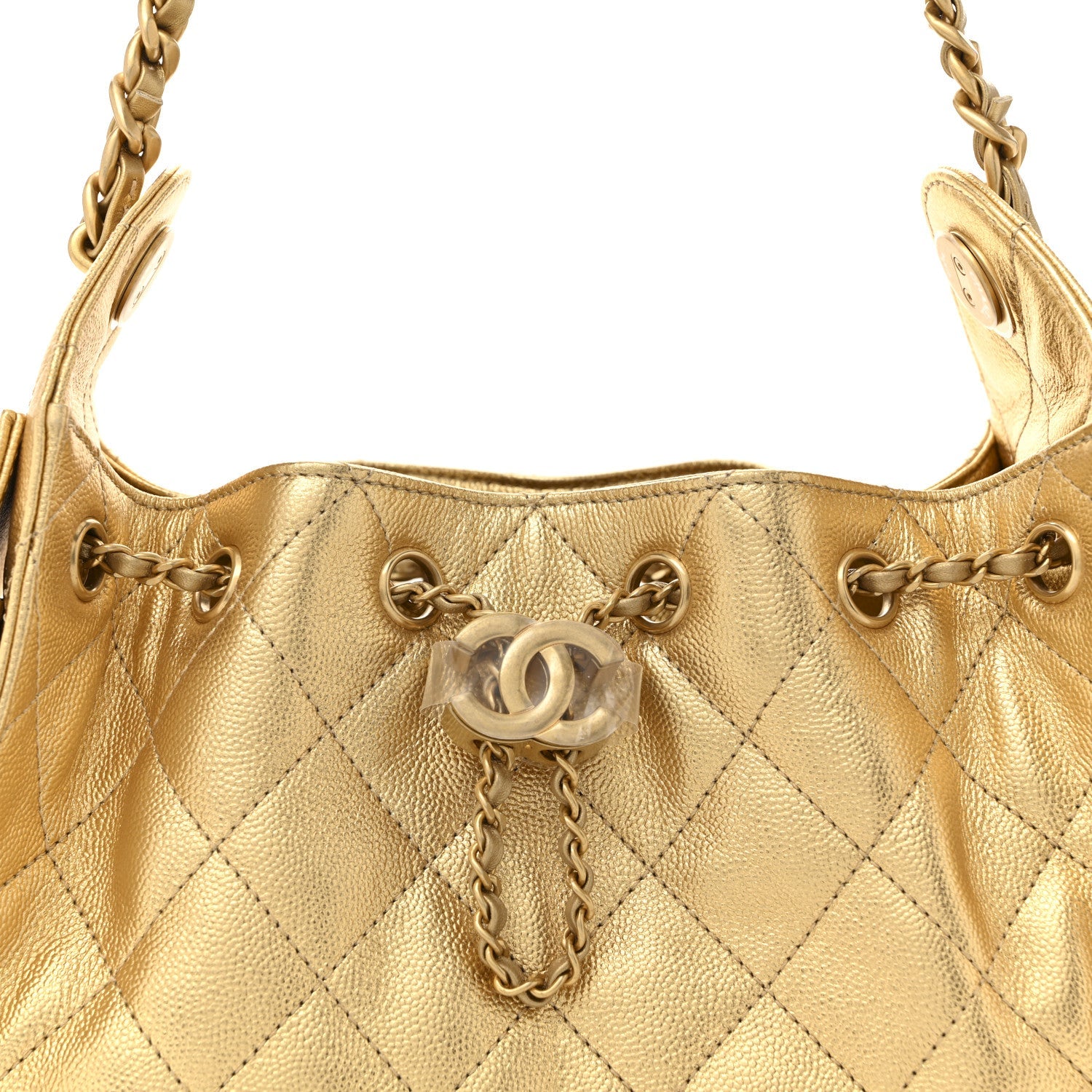 Metallic Caviar Quilted Mini Chanel 25 Handbag Gold