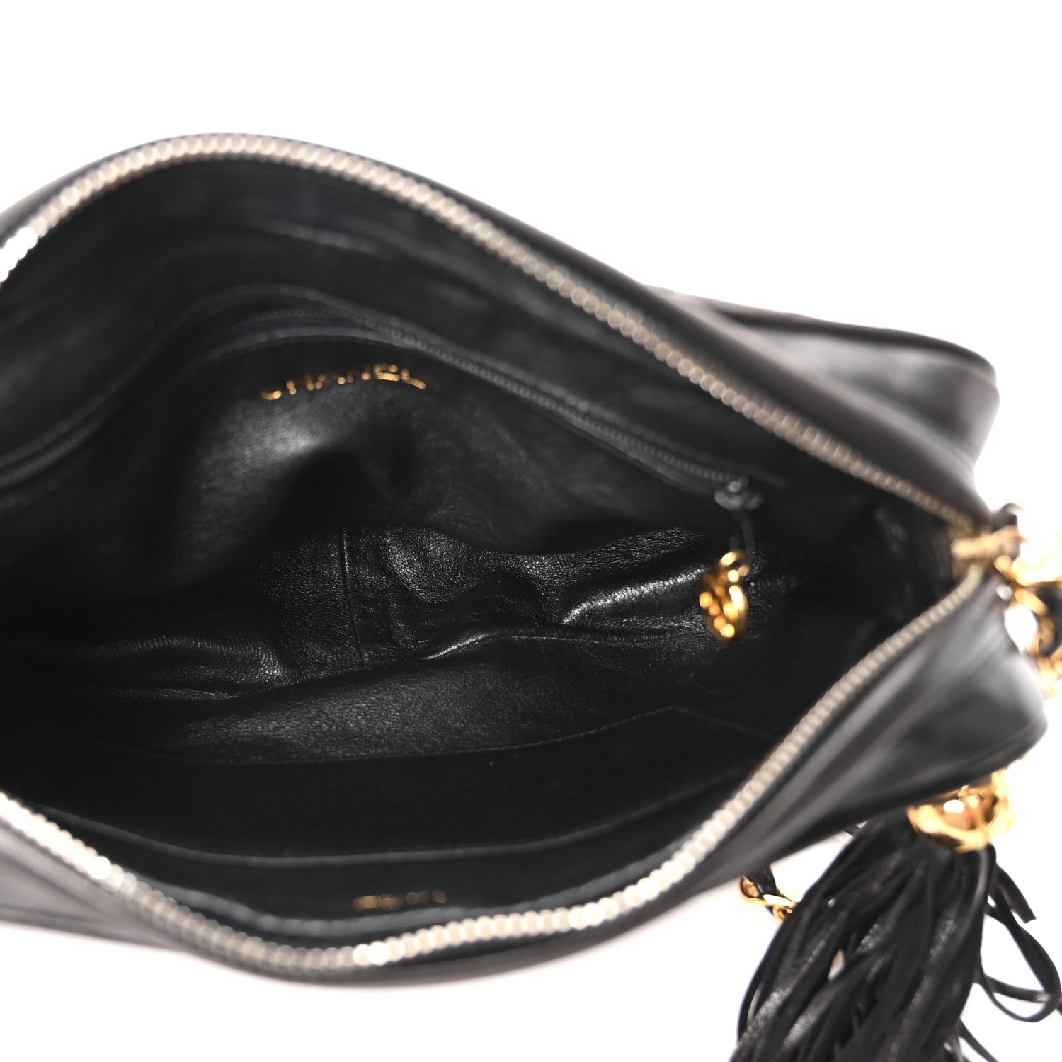 Lambskin Chevron Quilted Tassel Camera Case Black