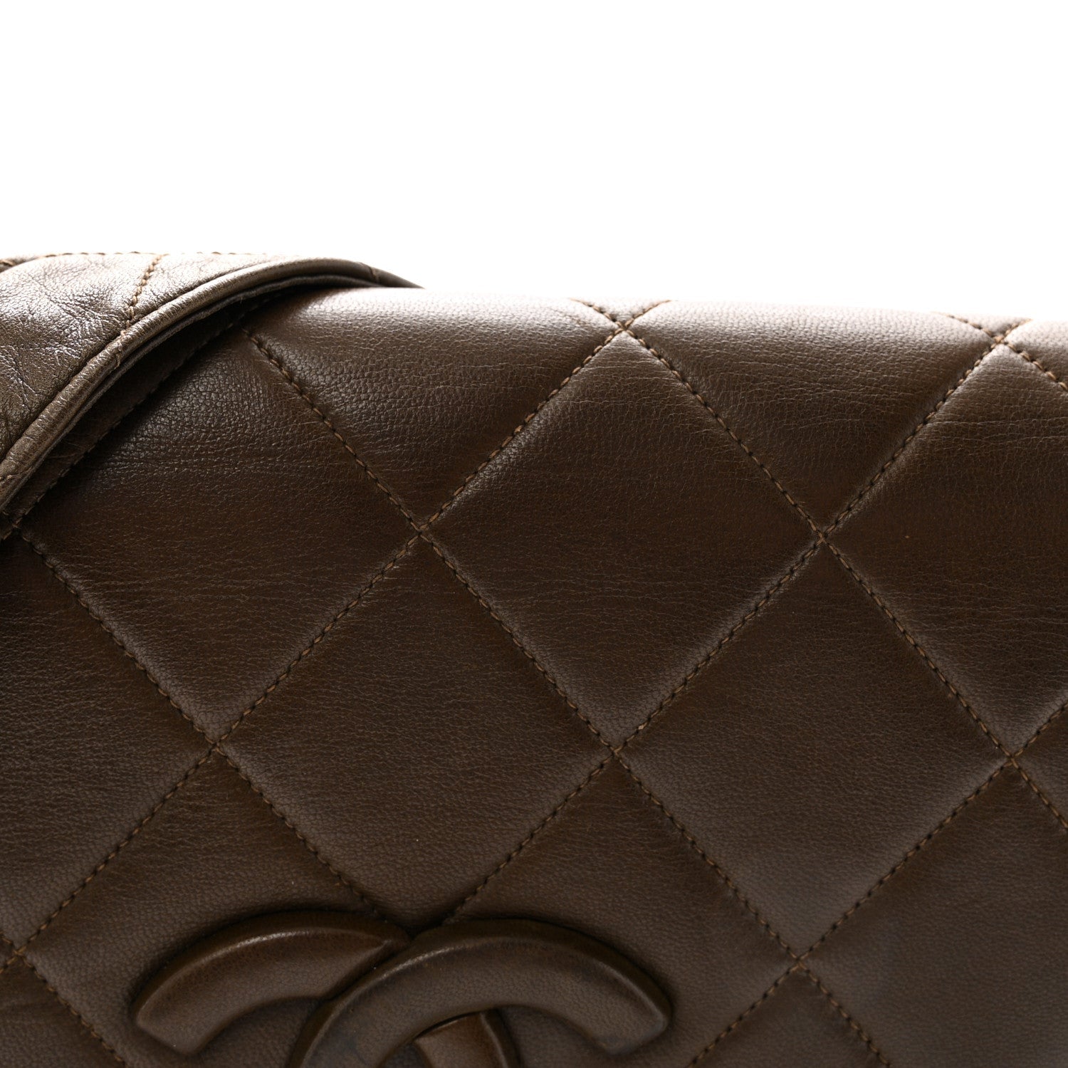 Lambskin Quilted CC Single Flap Shoulder Bag Brown