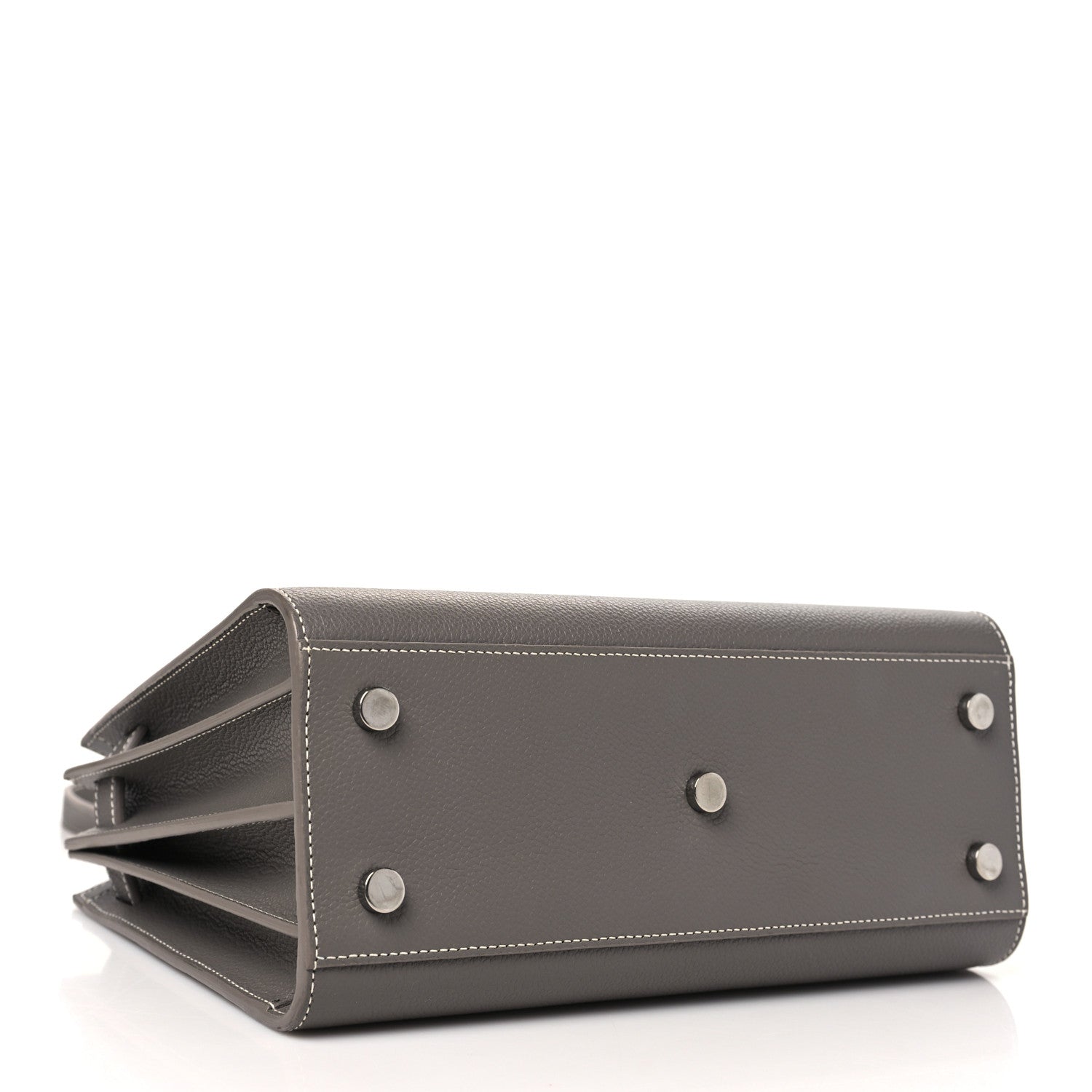 Grained Calfskin Topstitch Baby Sac De Jour Fog