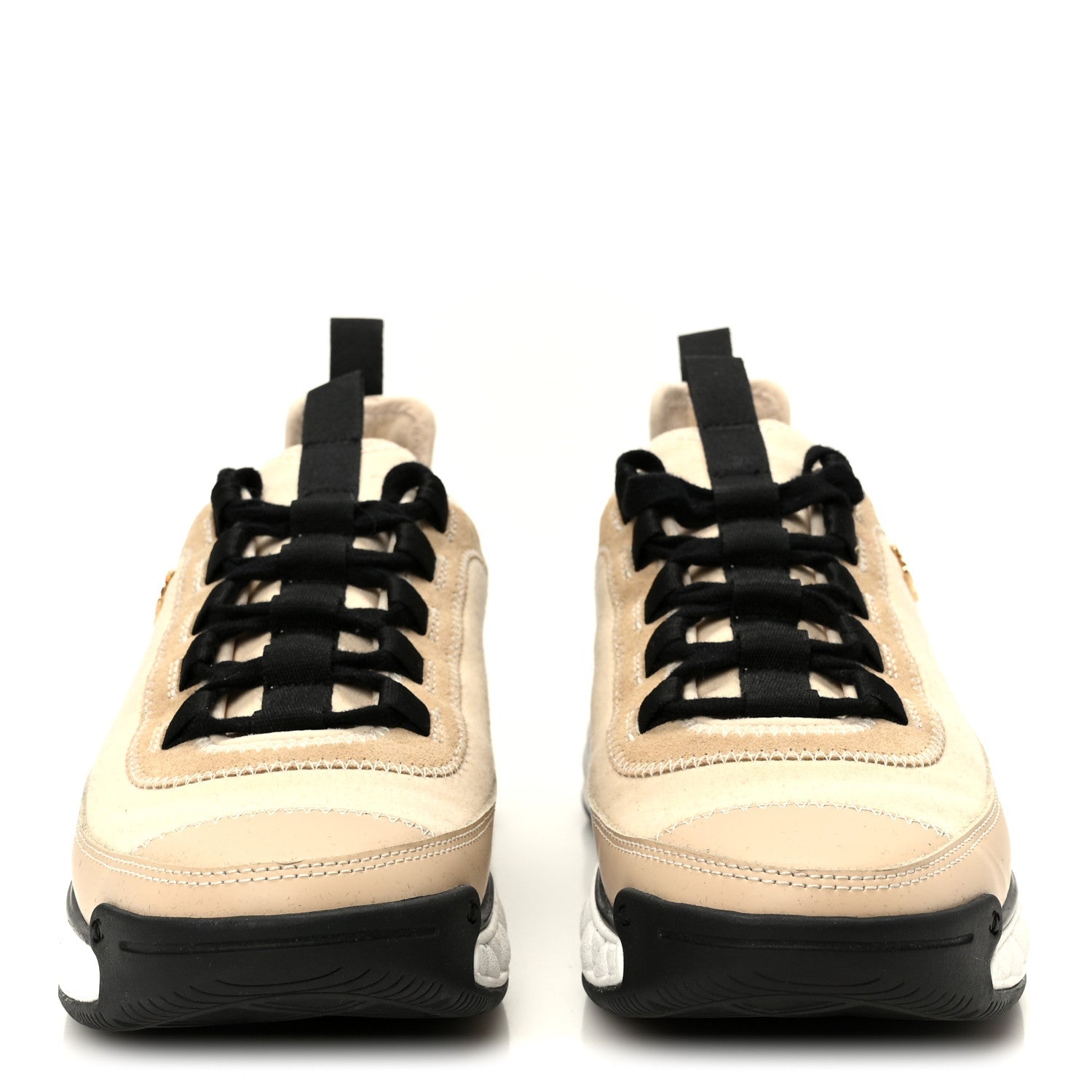 Velvet Calfskin Mixed Fibers CC Sneakers 37.5 Beige
