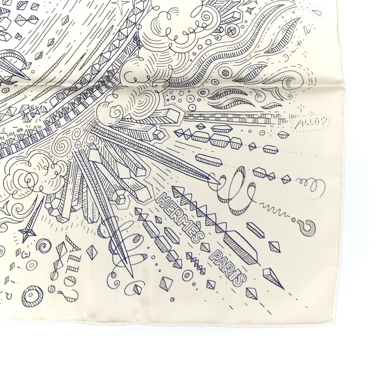 Silk Please Hold The Line Scarf 90 Creme Bleu Gris