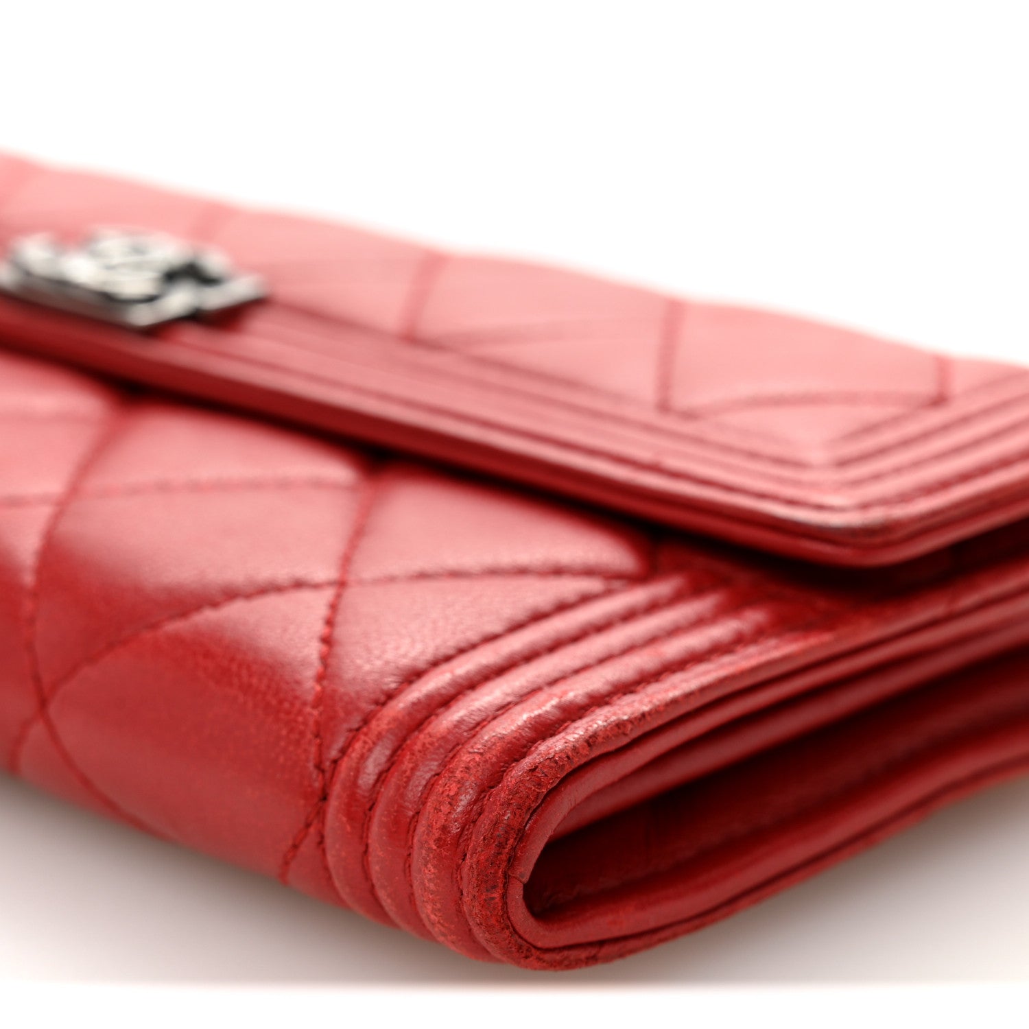 Lambskin Quilted Boy Flap Wallet Red