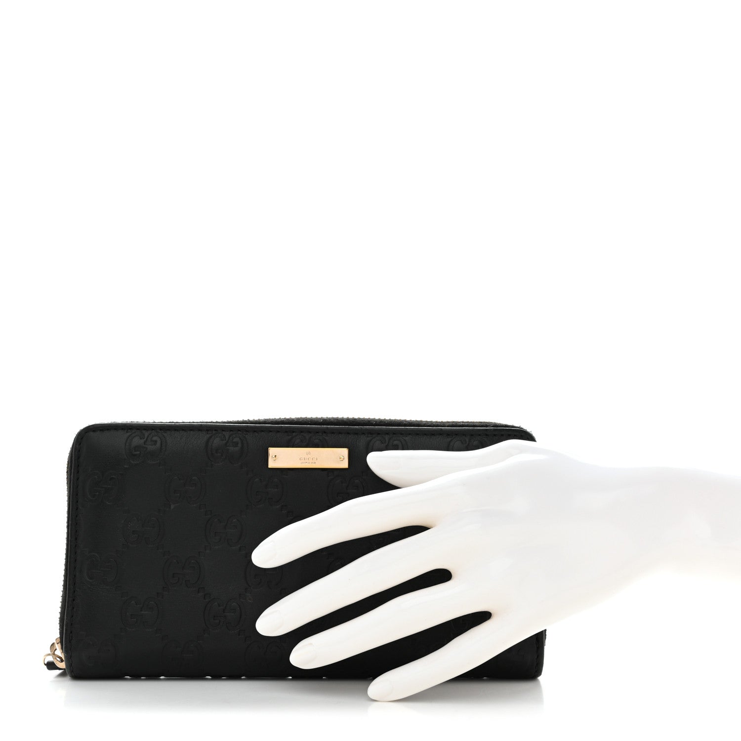Guccissima Margaux Calfskin Metal Bar Zip Around Wallet Black